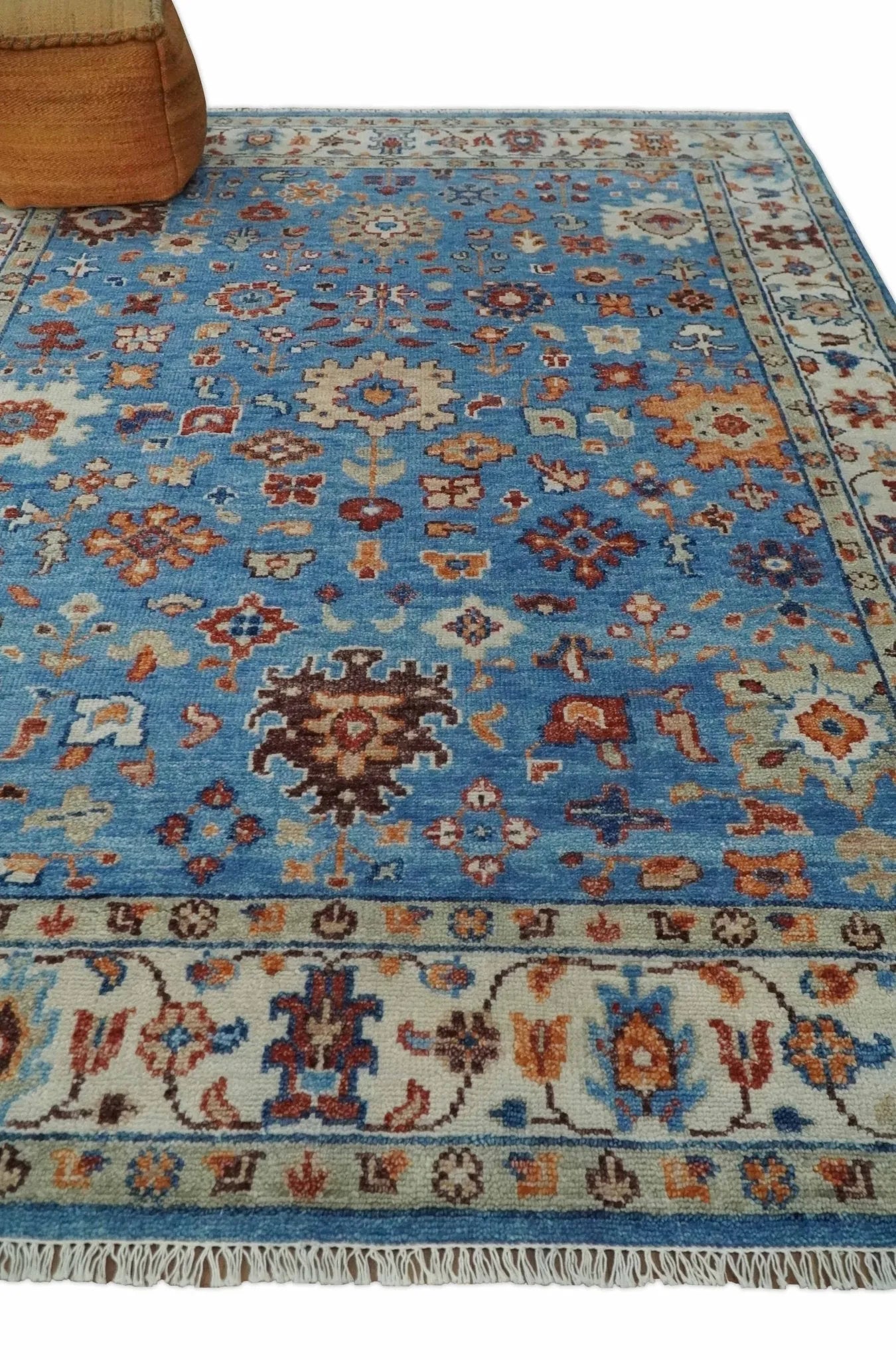 Custom made 11x16.6 Wool Traditional Blue and Ivory Vibrant Colorful Hand knotted Oushak Area Rug | TRD2741