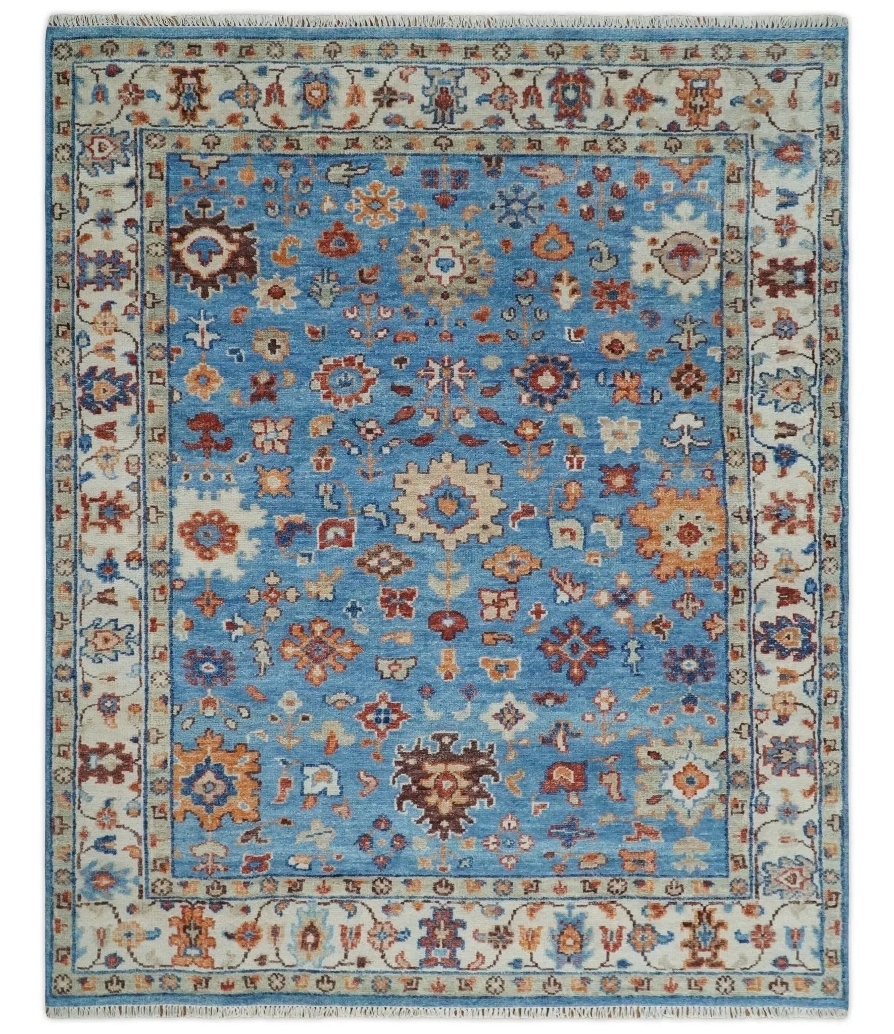 Custom made 11x16.6 Wool Traditional Blue and Ivory Vibrant Colorful Hand knotted Oushak Area Rug | TRD2741