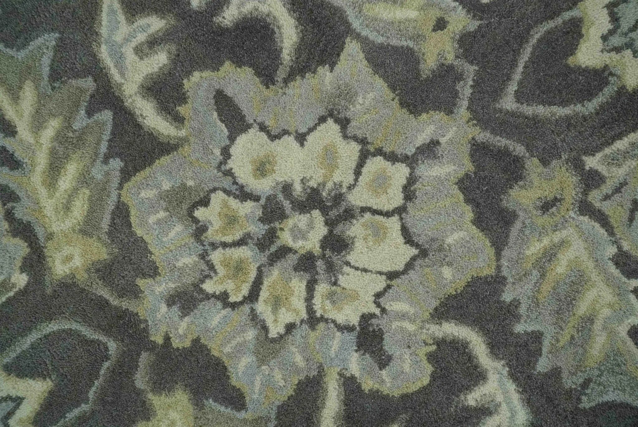 Custom Made Antique Design Charcoal and Beige Traditional Floral Hand Tufted rug