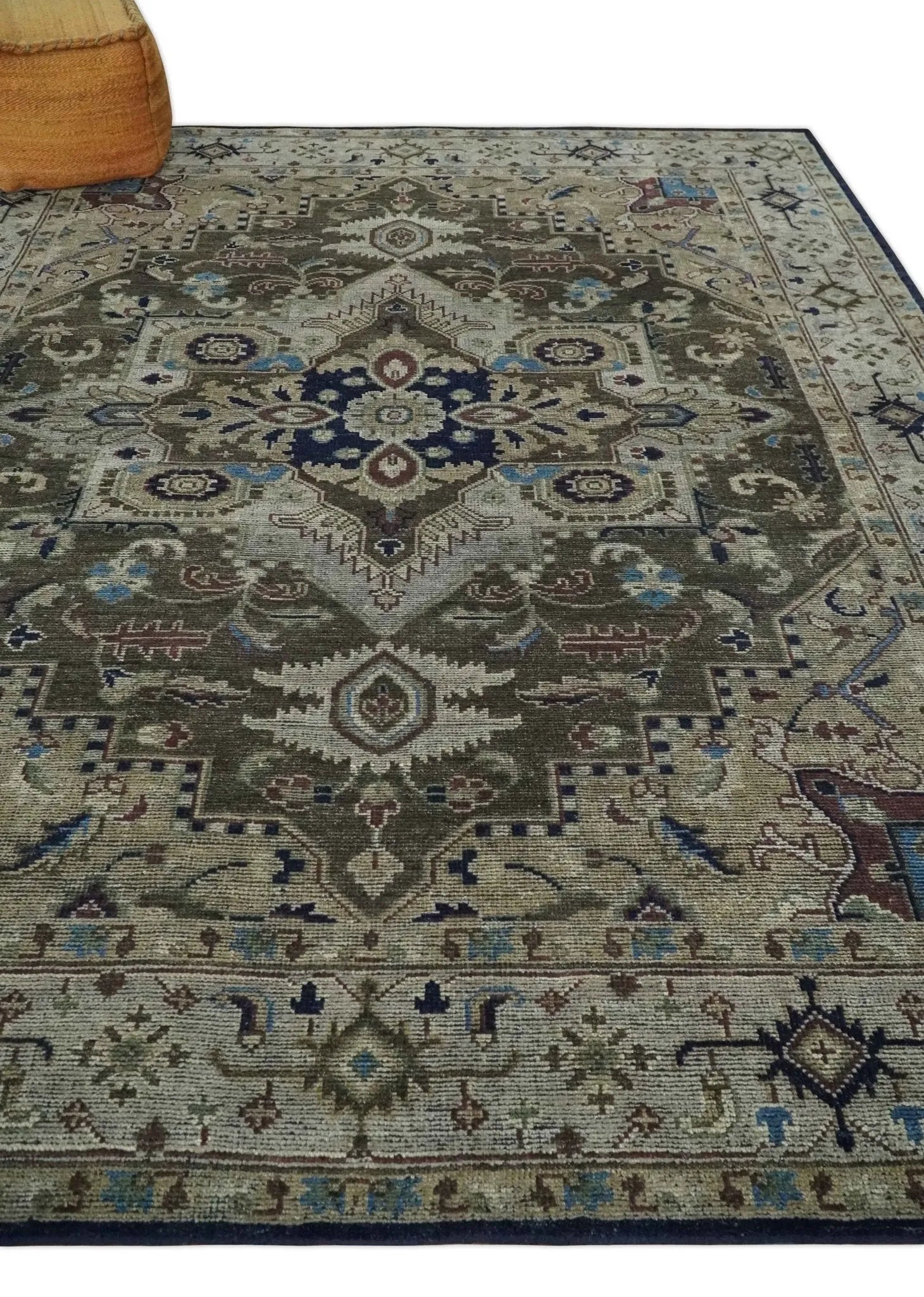 Custom Made Antique Style Brown, Beige and Green Traditional wool Area Rug