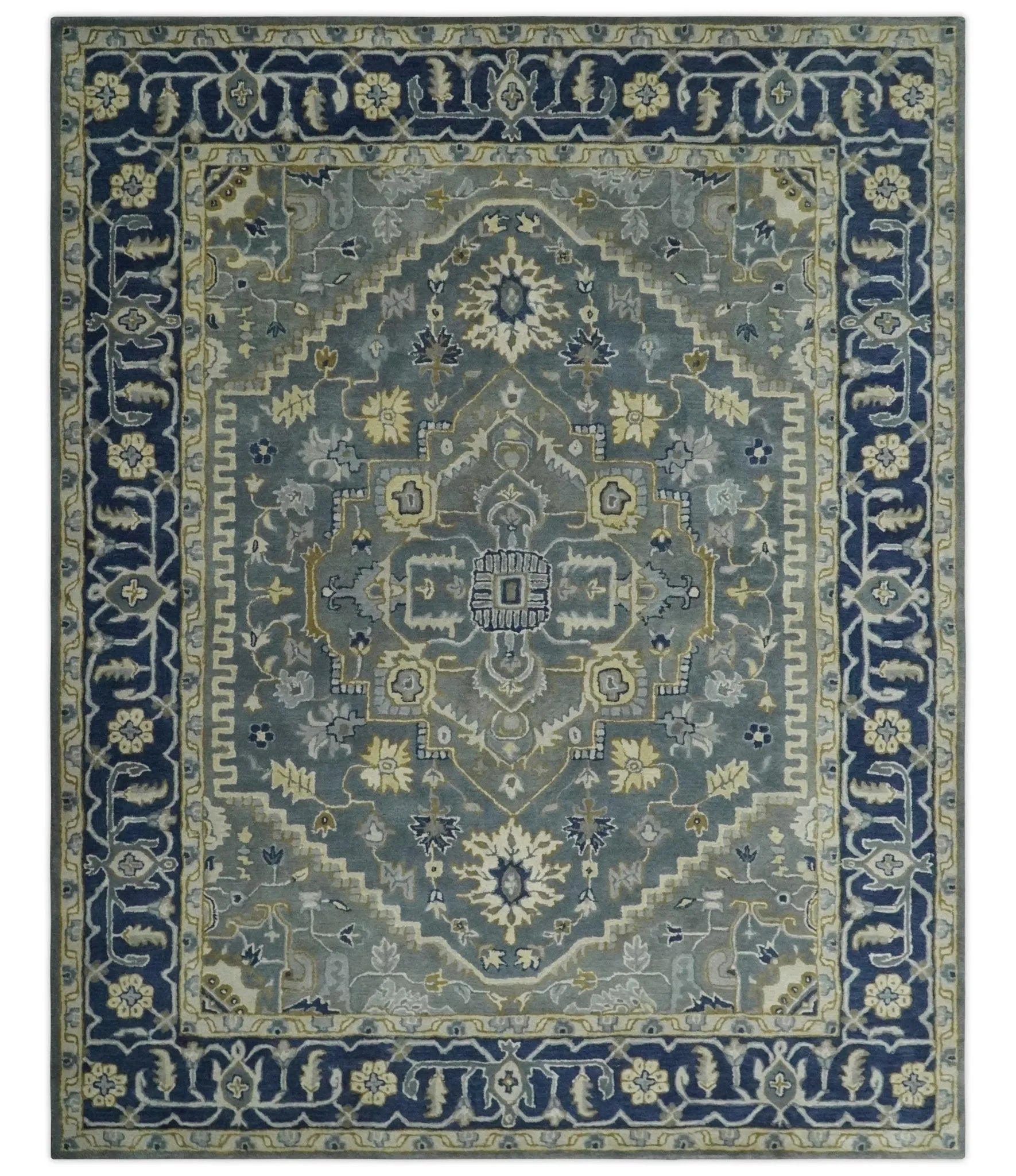 Custom Made Antique Style Gray, Blue and Beige Hand Tufted Traditional wool Area Rug