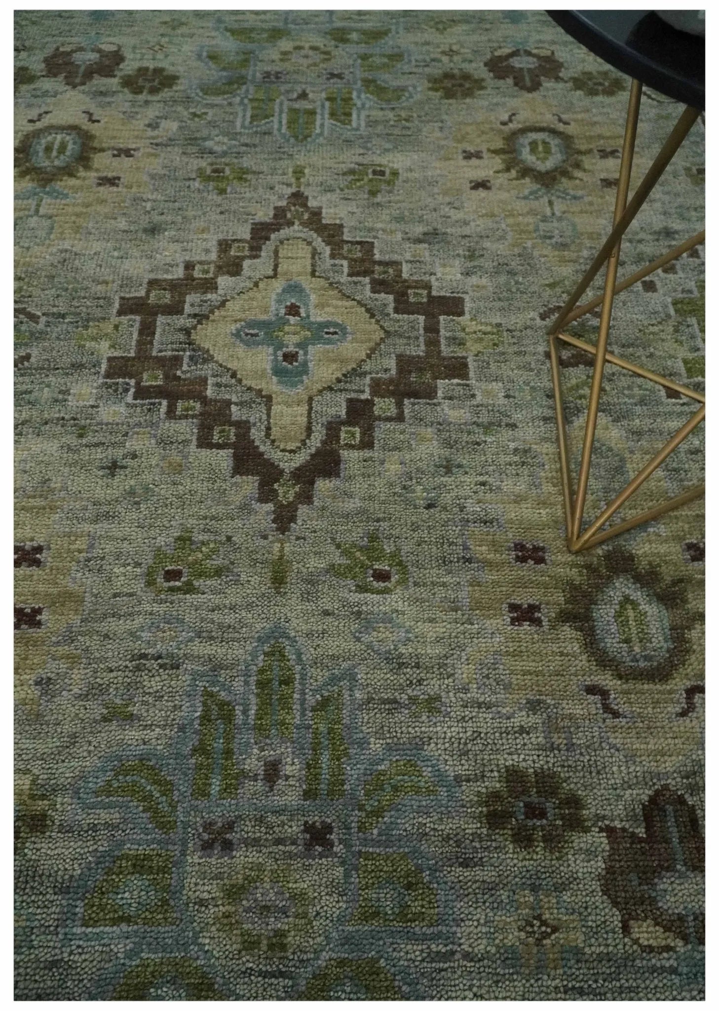 Custom Made Antique Style Green and Silver Hand knotted Traditional Oriental Oushak wool Area Rug