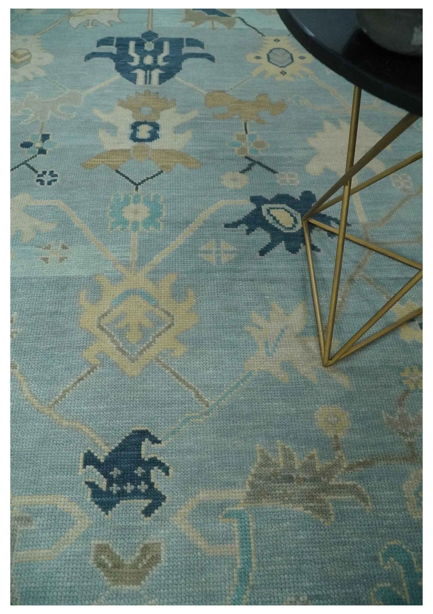 Custom Made Aqua, Ivory and Beige Hand knotted Oriental Oushak wool Area Rug