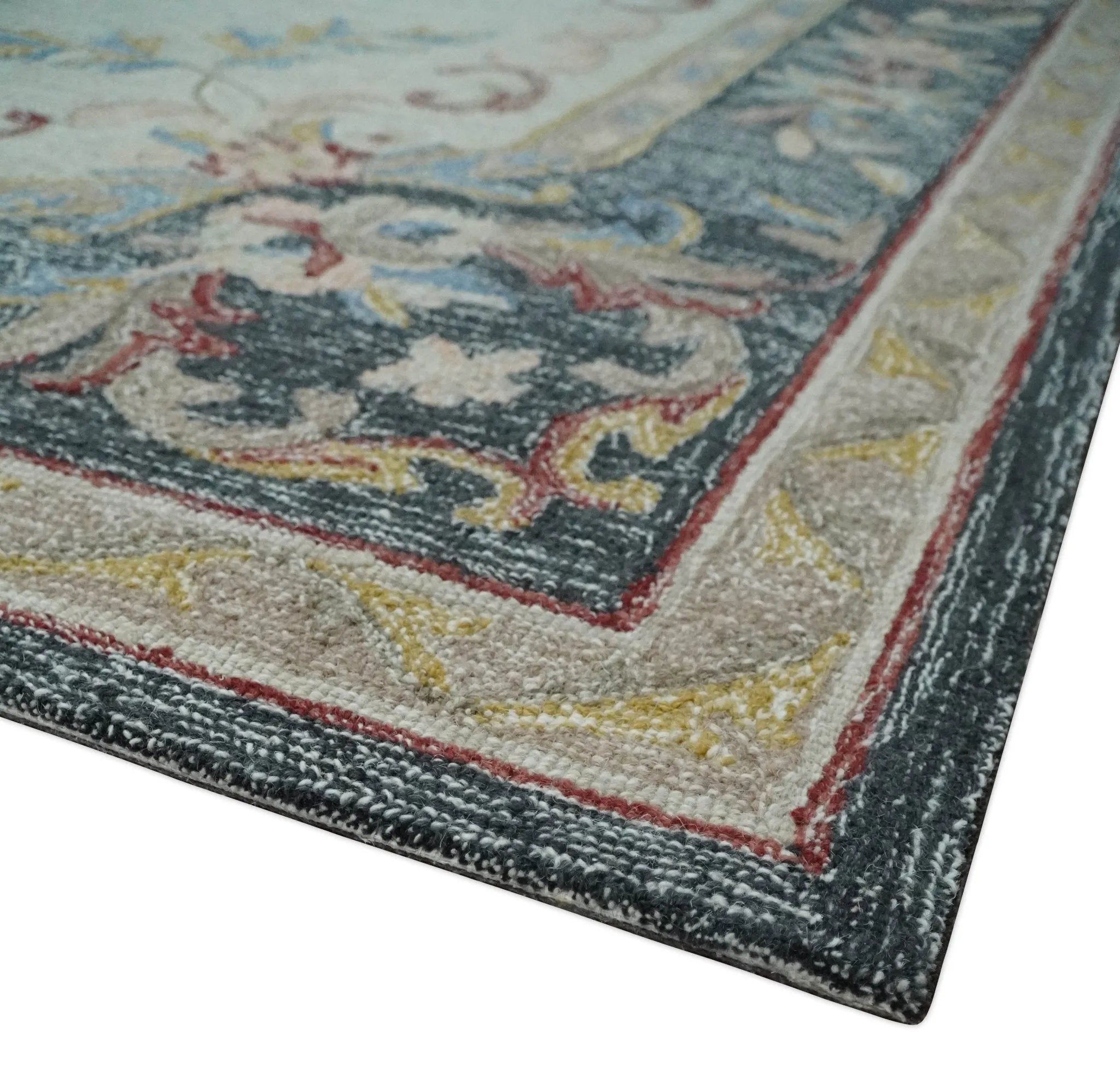 Custom Made Beige and Charcoal Aubusson French design Hand Tufted wool Area Rug