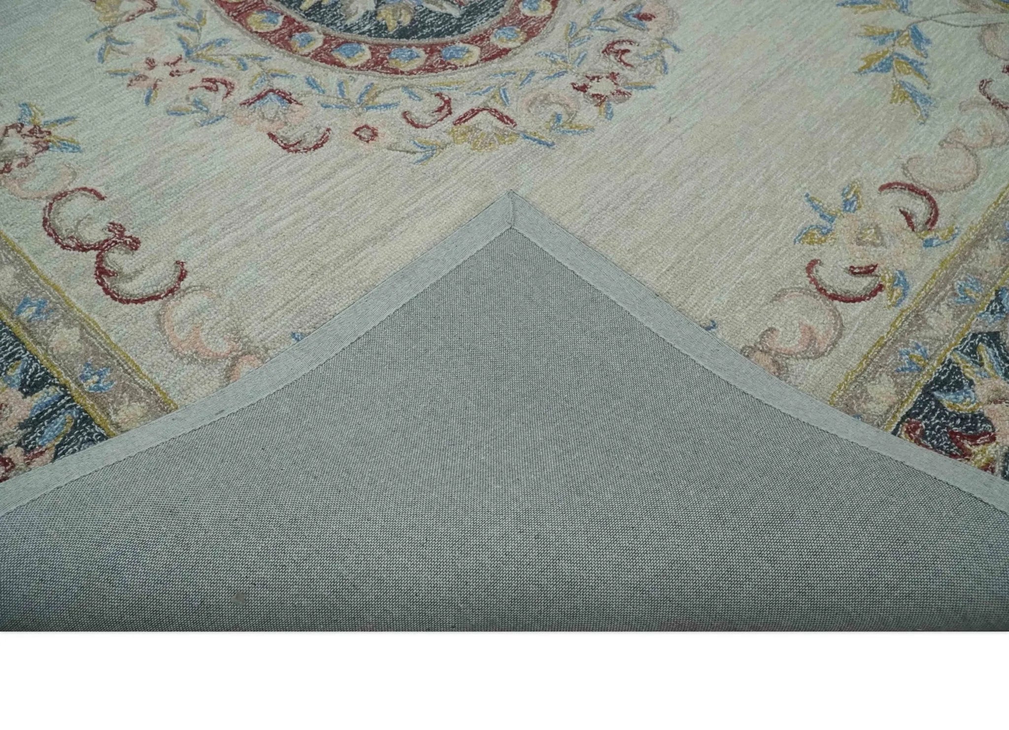 Custom Made Beige and Charcoal Aubusson French design Hand Tufted wool Area Rug