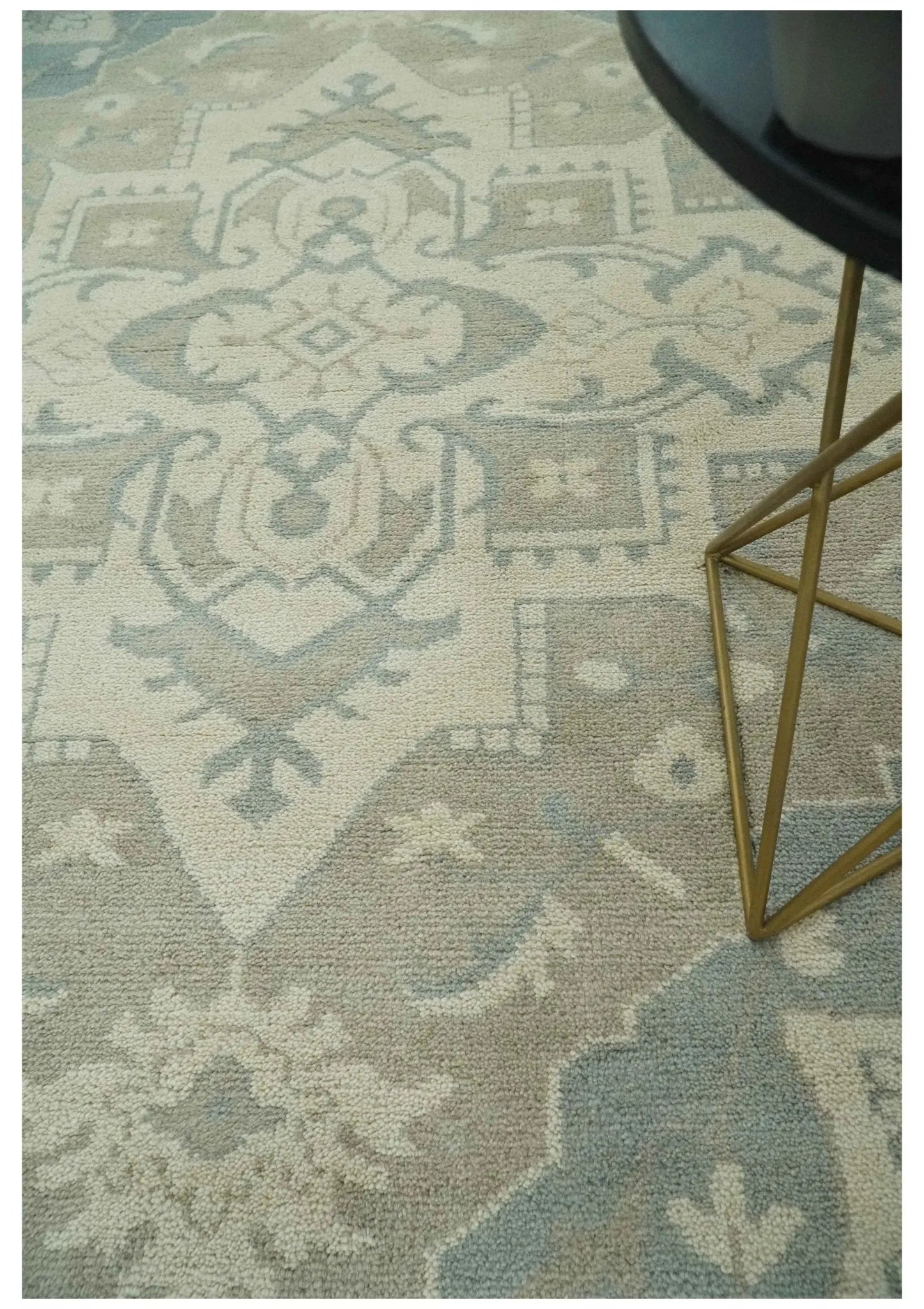 Custom Made Beige and Charcoal Traditional Heriz Medallion Hand Knotted wool Area Rug