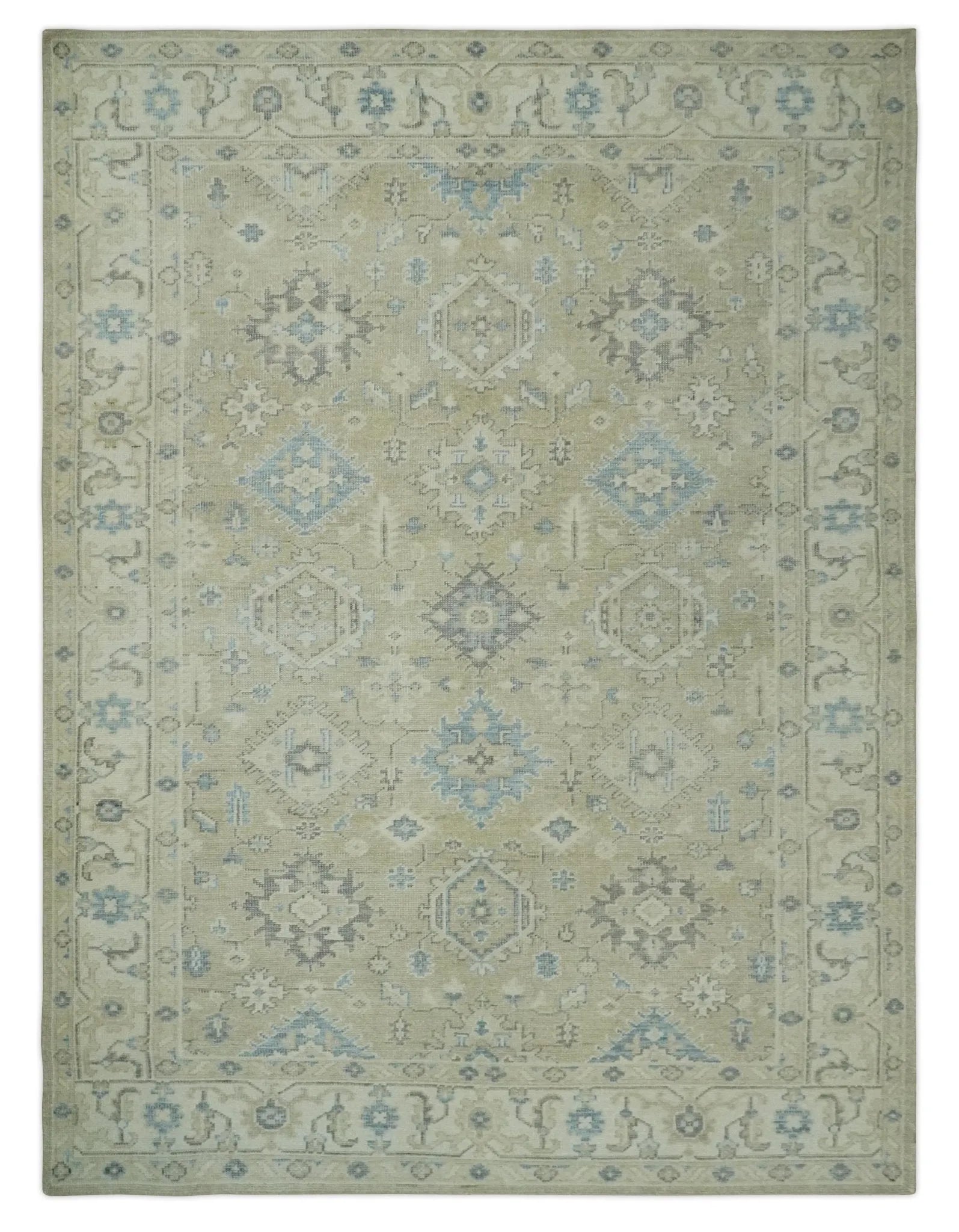 Custom Made Beige and Ivory Hand knotted Traditional Oushak wool Area Rug