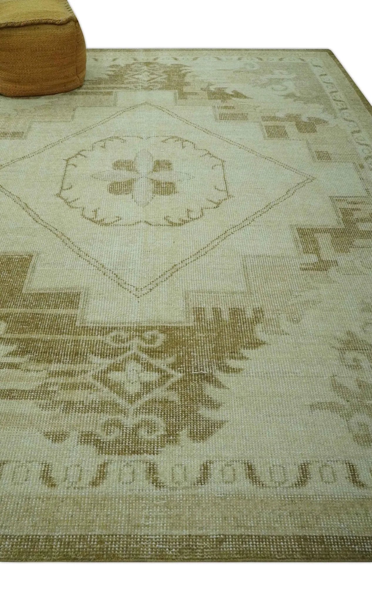 Custom Made Beige and Olive Hand Knotted Traditional wool area rug