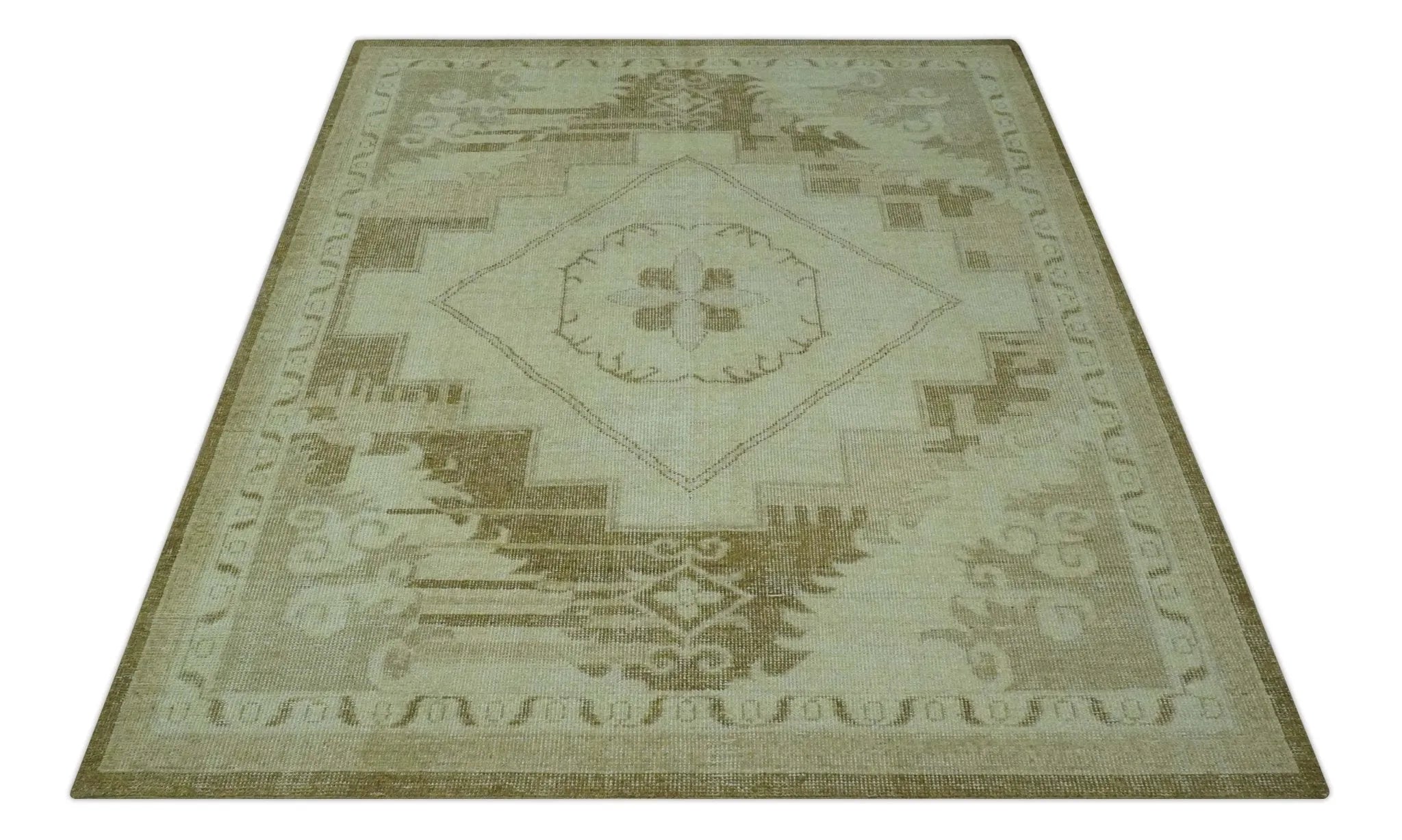 Custom Made Beige and Olive Hand Knotted Traditional wool area rug