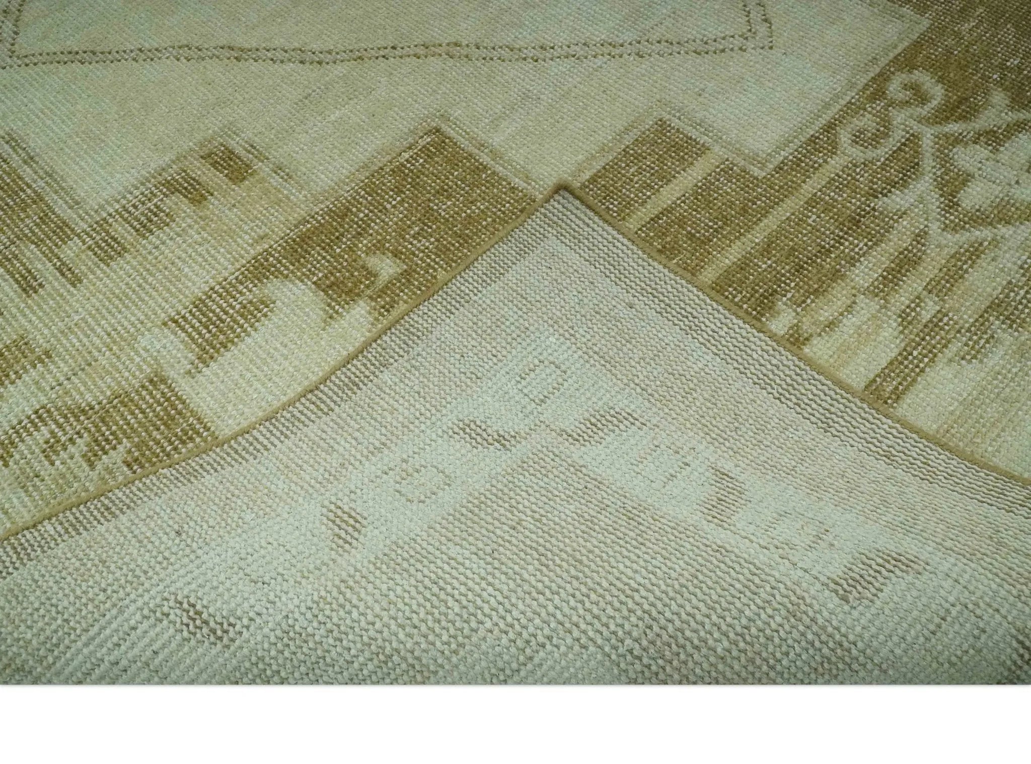 Custom Made Beige and Olive Hand Knotted Traditional wool area rug