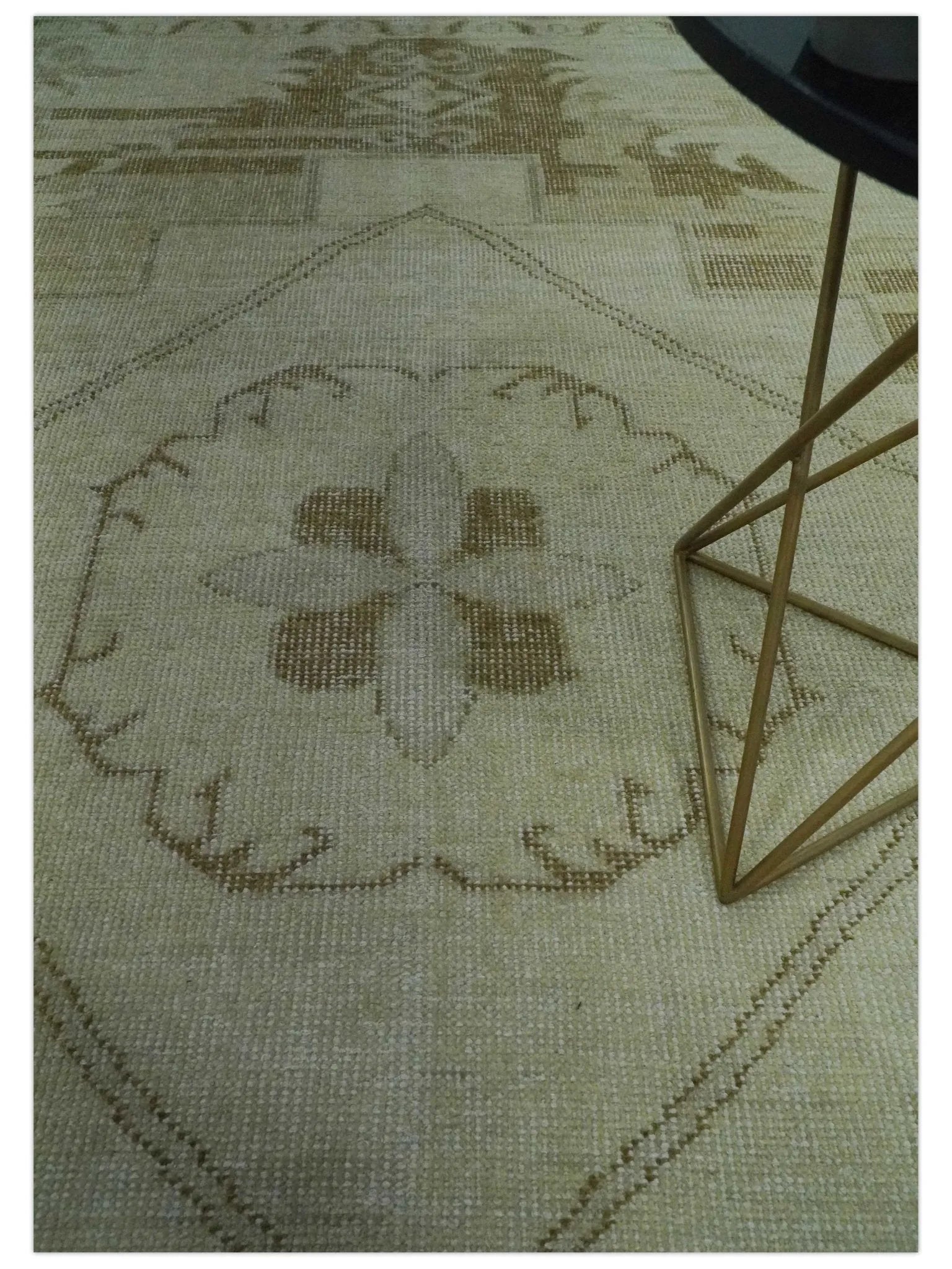 Custom Made Beige and Olive Hand Knotted Traditional wool area rug