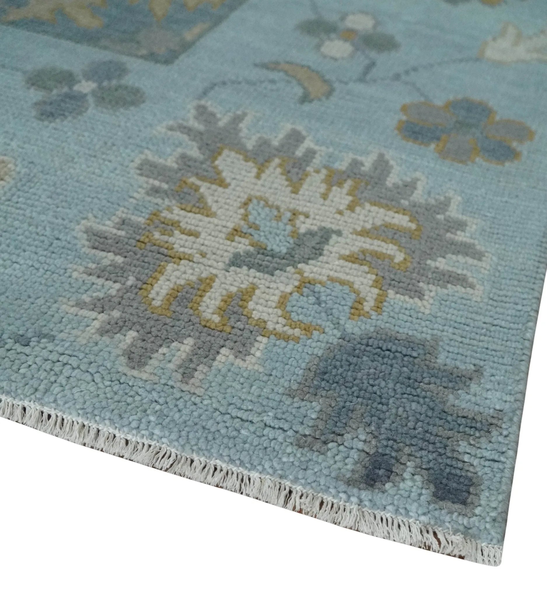 Custom Made Blue and Aqua Hand Knotted Traditional Oushak Wool Area Rug