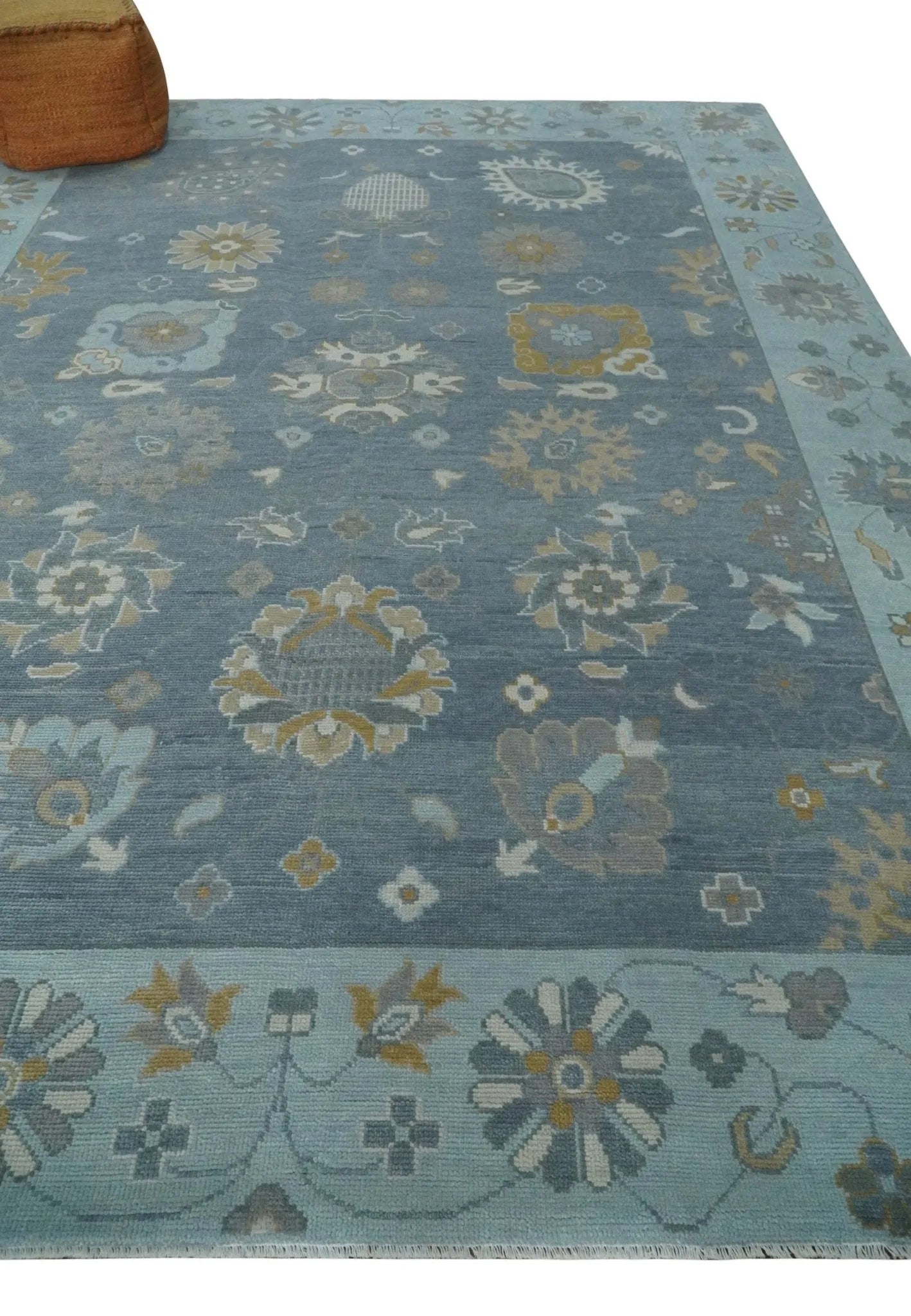 Custom Made Blue and Aqua Hand Knotted Traditional Oushak Wool Area Rug