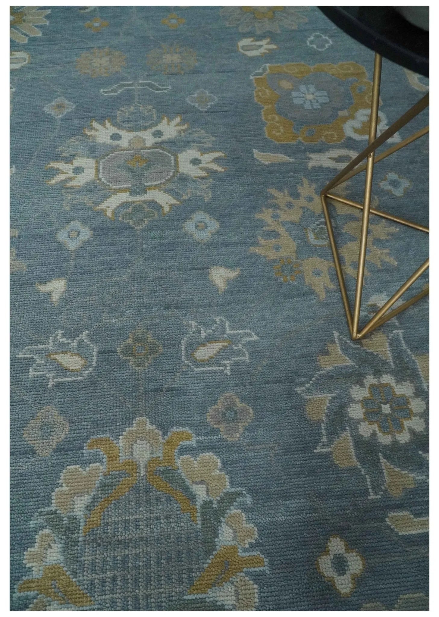 Custom Made Blue and Aqua Hand Knotted Traditional Oushak Wool Area Rug