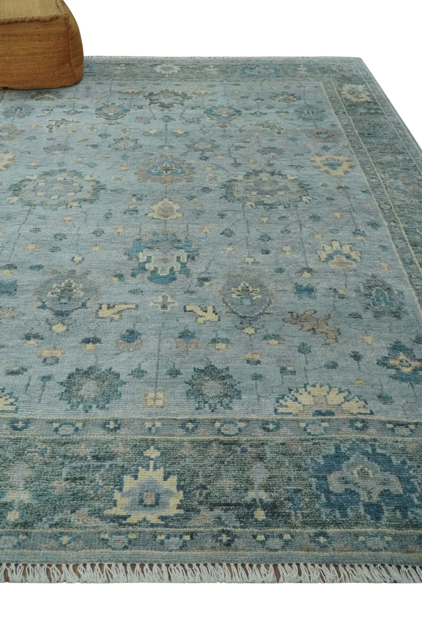 Custom Made Blue Hand knotted traditional Oushak wool Area Rug