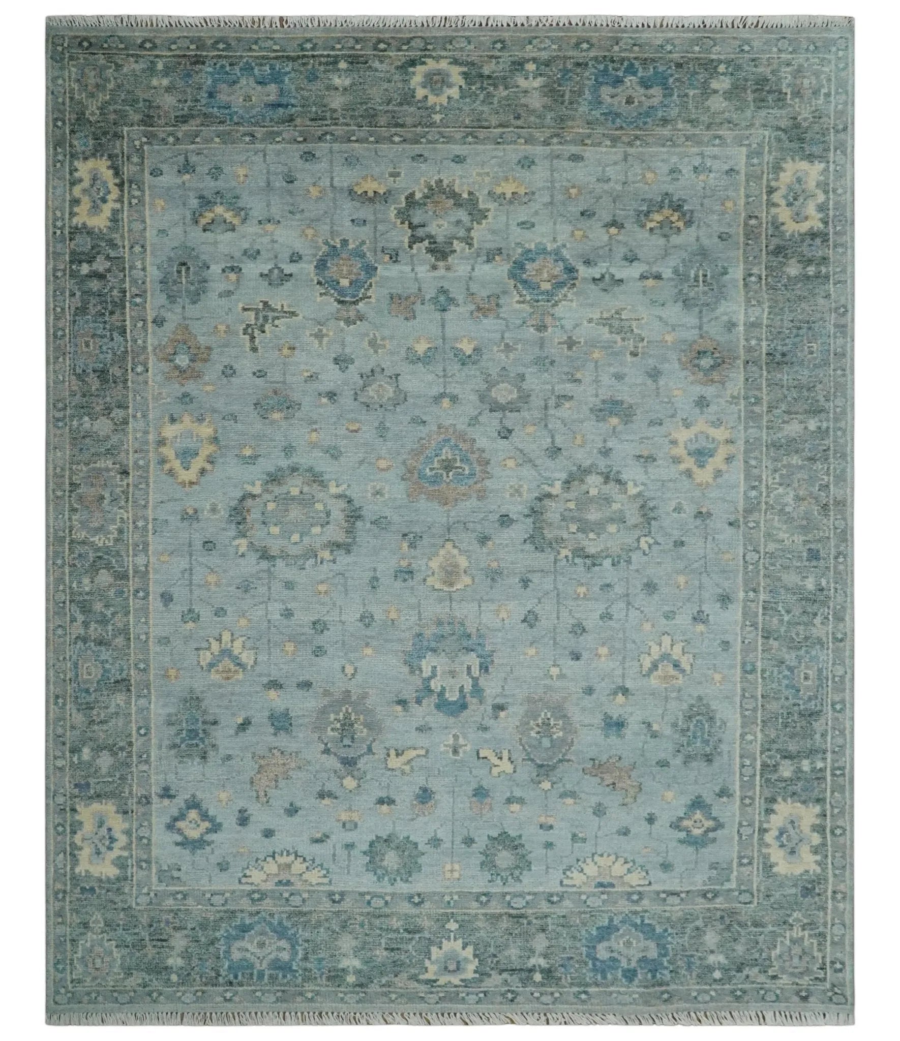 Custom Made Blue Hand knotted traditional Oushak wool Area Rug