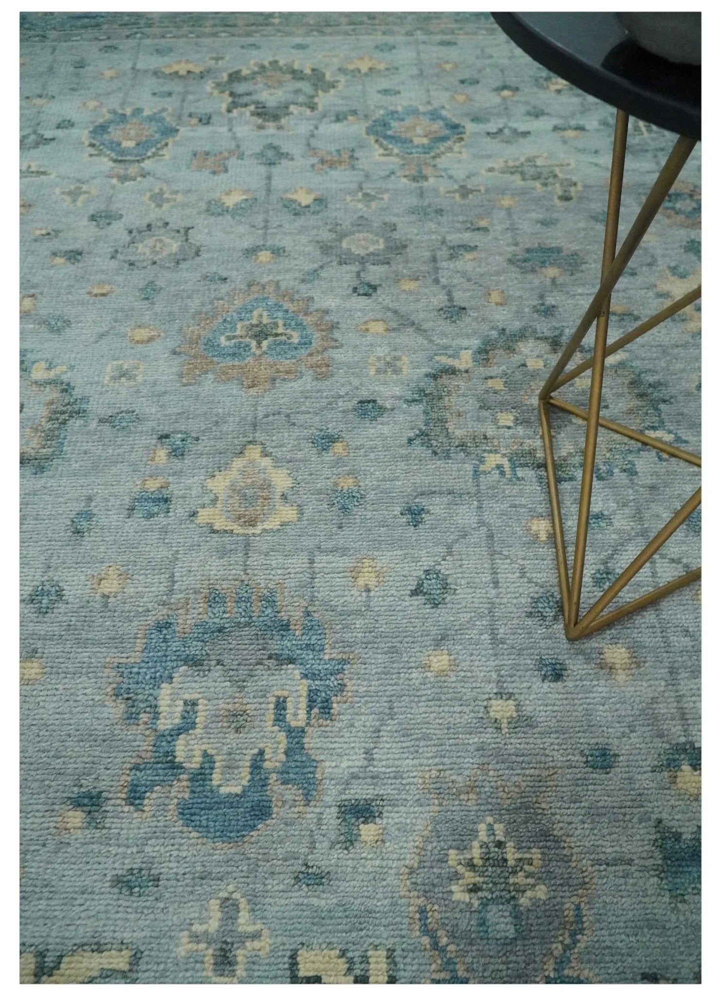 Custom Made Blue Hand knotted traditional Oushak wool Area Rug