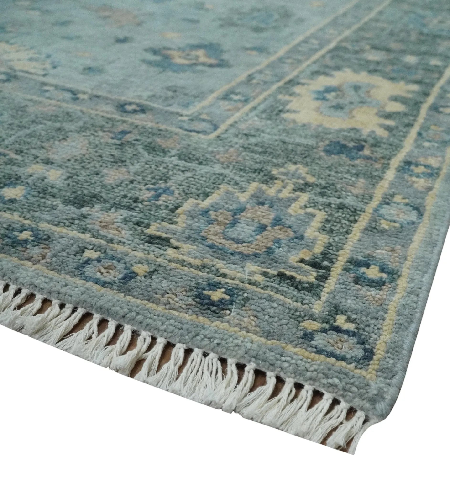 Custom Made Blue Hand knotted traditional Oushak wool Area Rug