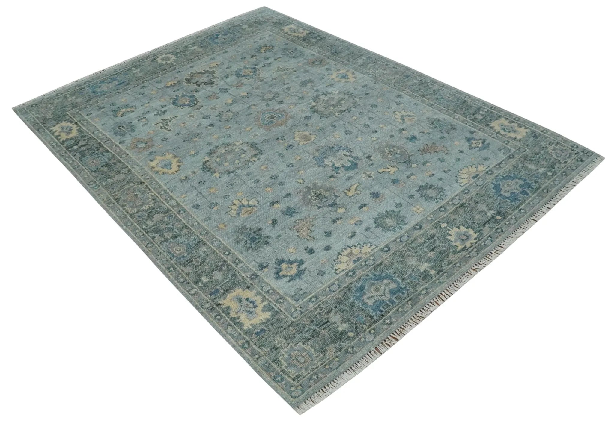 Custom Made Blue Hand knotted traditional Oushak wool Area Rug