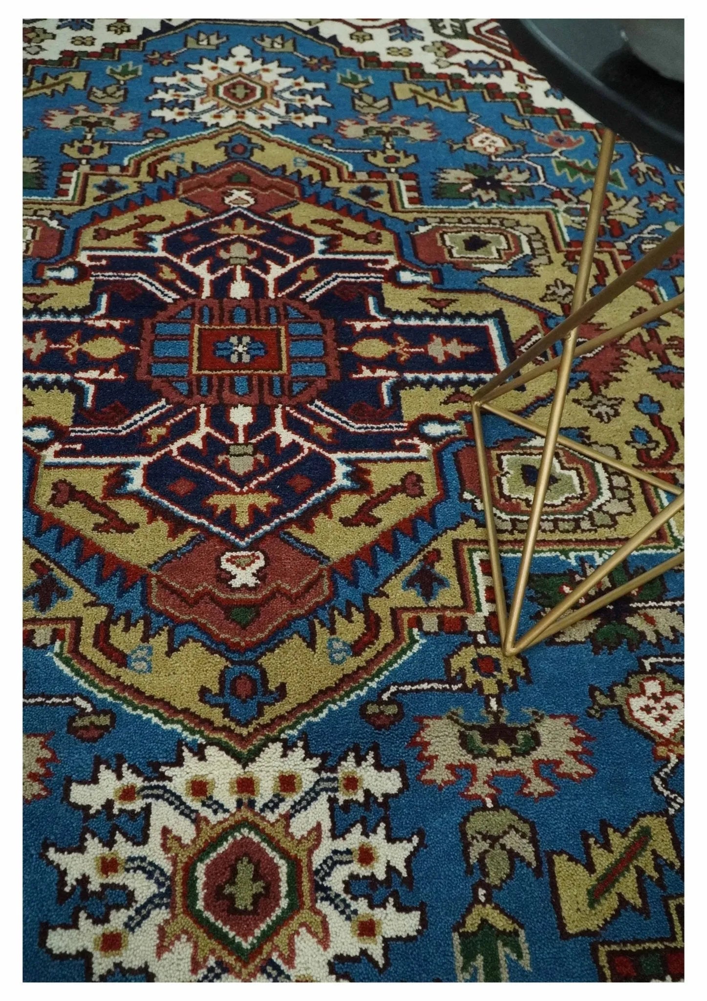 Custom Made Blue and Ivory Medallion Hand knotted Traditional wool Area Rug