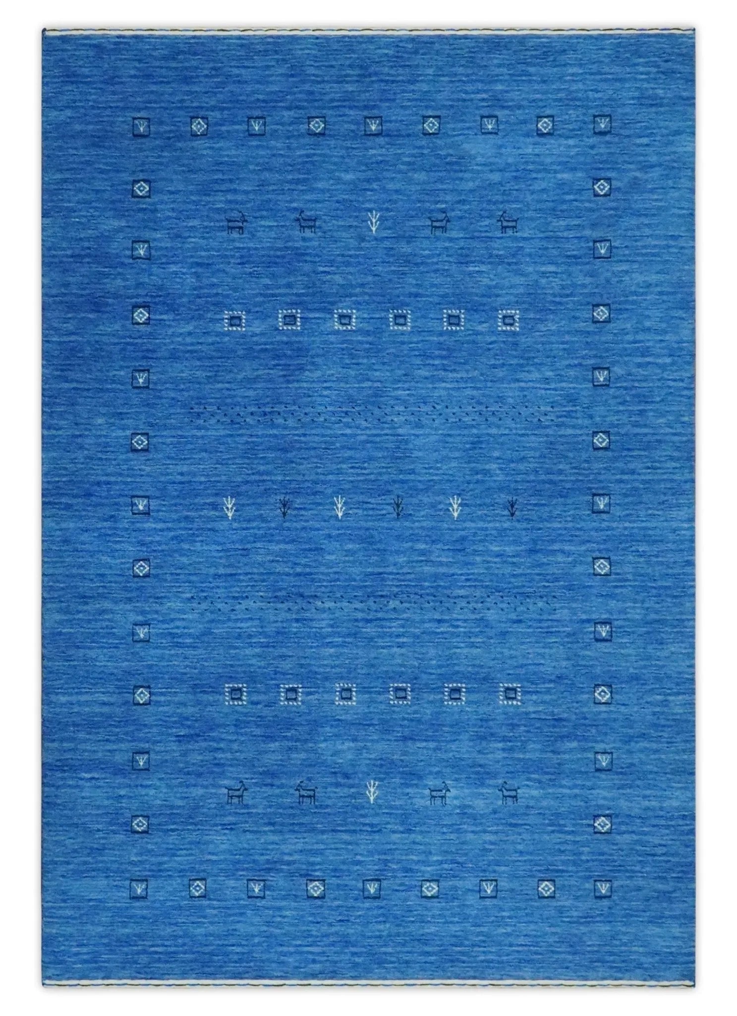 Custom Made Blue and Ivory Stripes Design Hand loom wool Area Rug