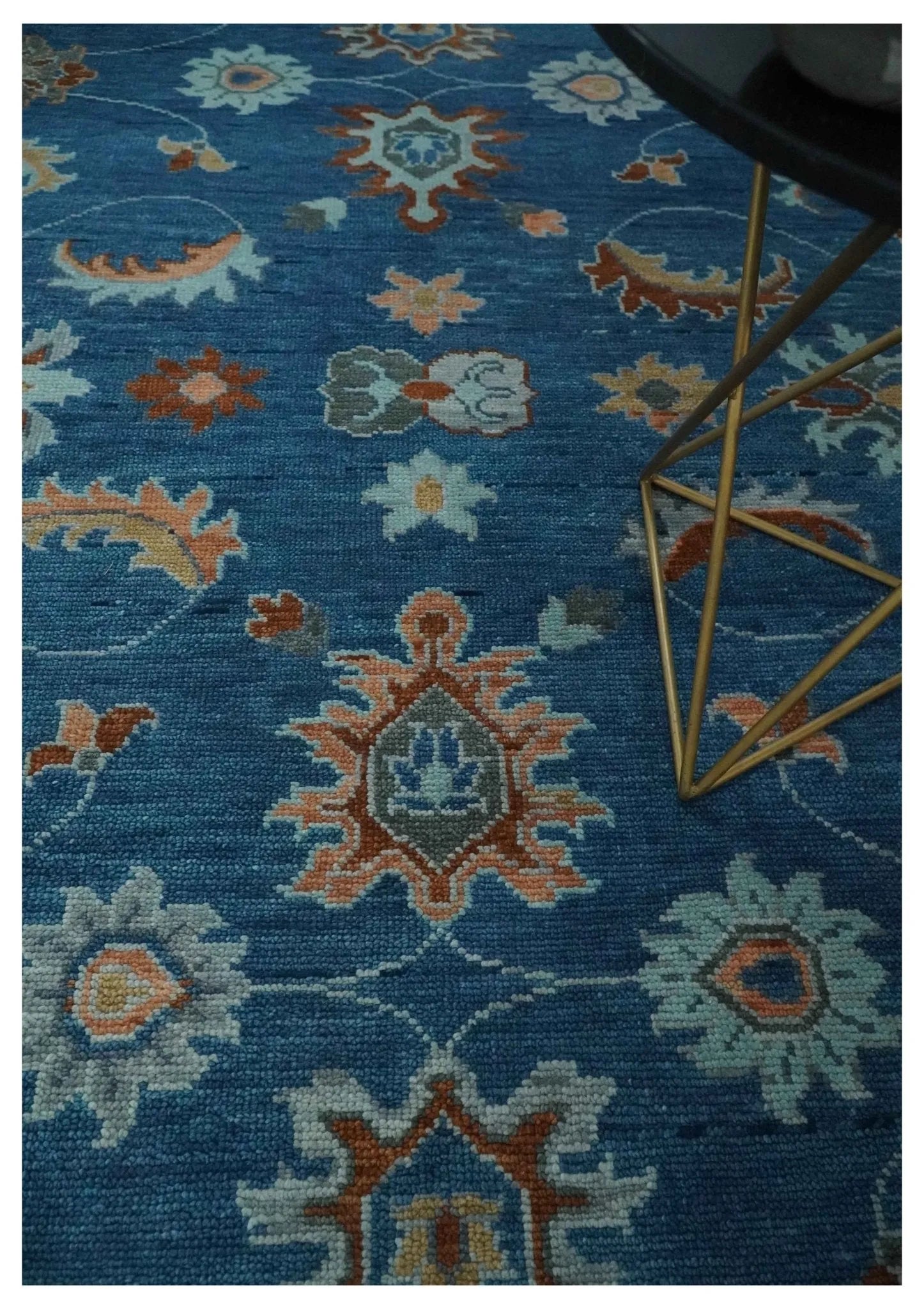 Custom Made Blue and Silver Hand knotted colorful Traditional Oushak wool Area Rug