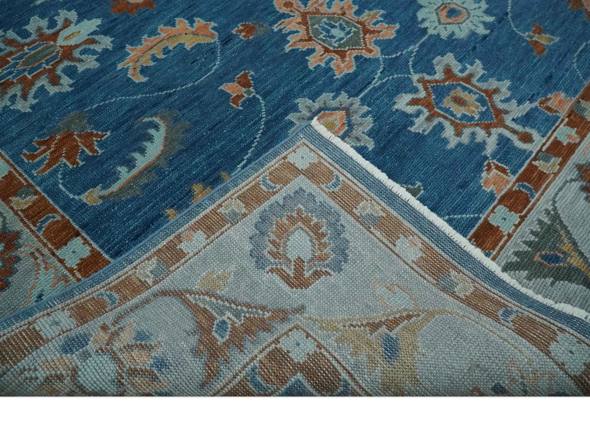 Custom Made Blue and Silver Hand knotted colorful Traditional Oushak wool Area Rug