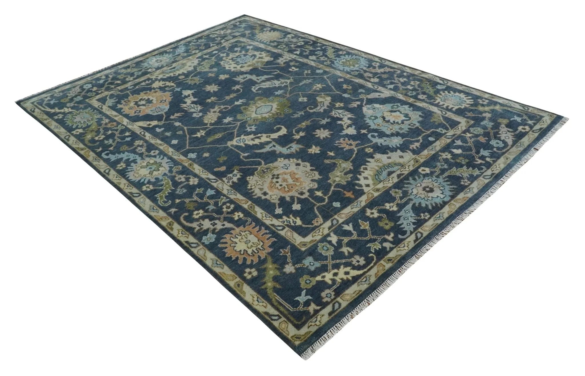 Custom Made Blue Multi size Hand knotted Traditional Oushak Wool Area Rug