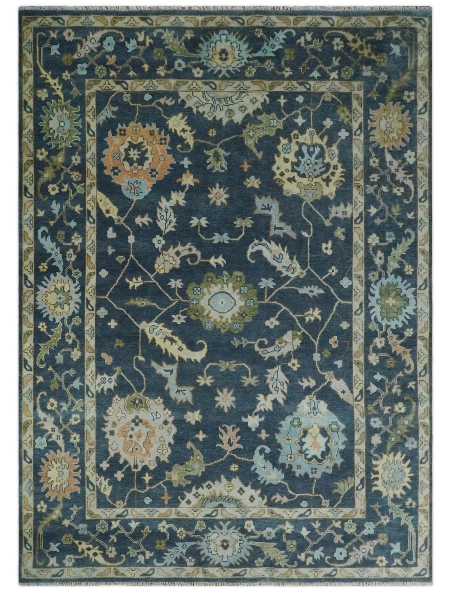 Custom Made Blue Multi size Hand knotted Traditional Oushak Wool Area Rug