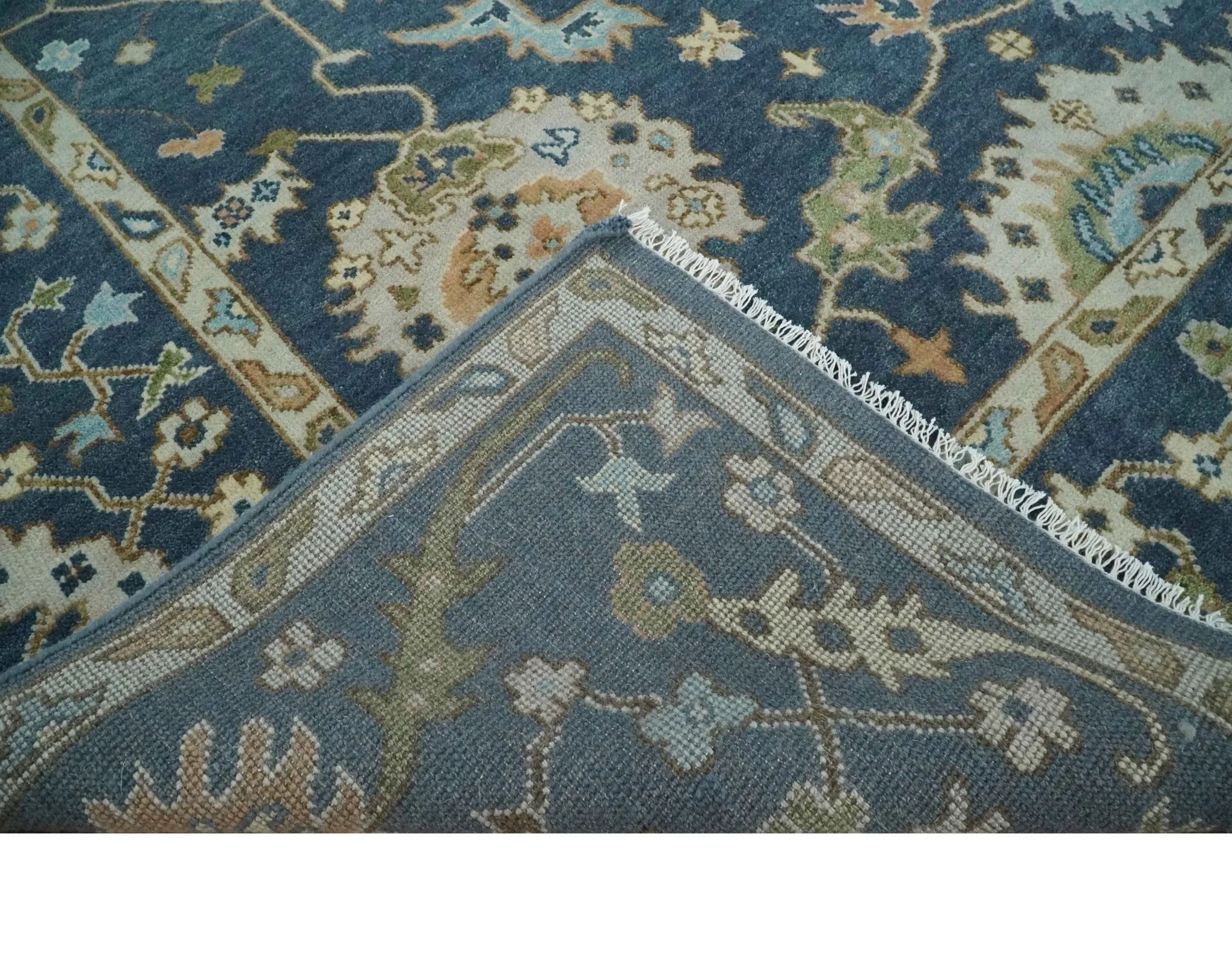 Custom Made Blue Multi size Hand knotted Traditional Oushak Wool Area Rug