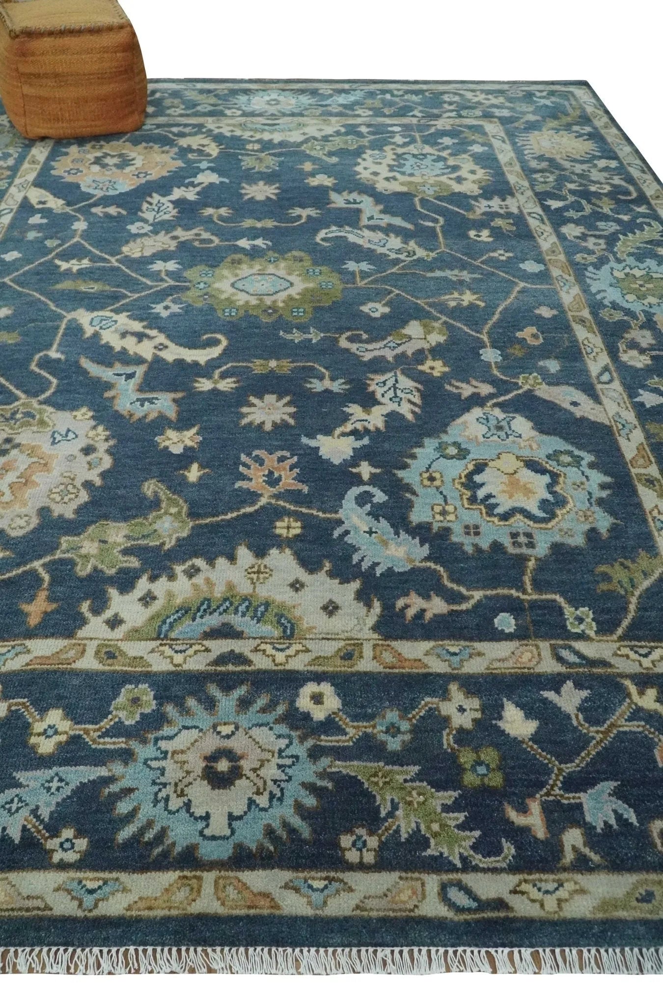 Custom Made Blue Multi size Hand knotted Traditional Oushak Wool Area Rug