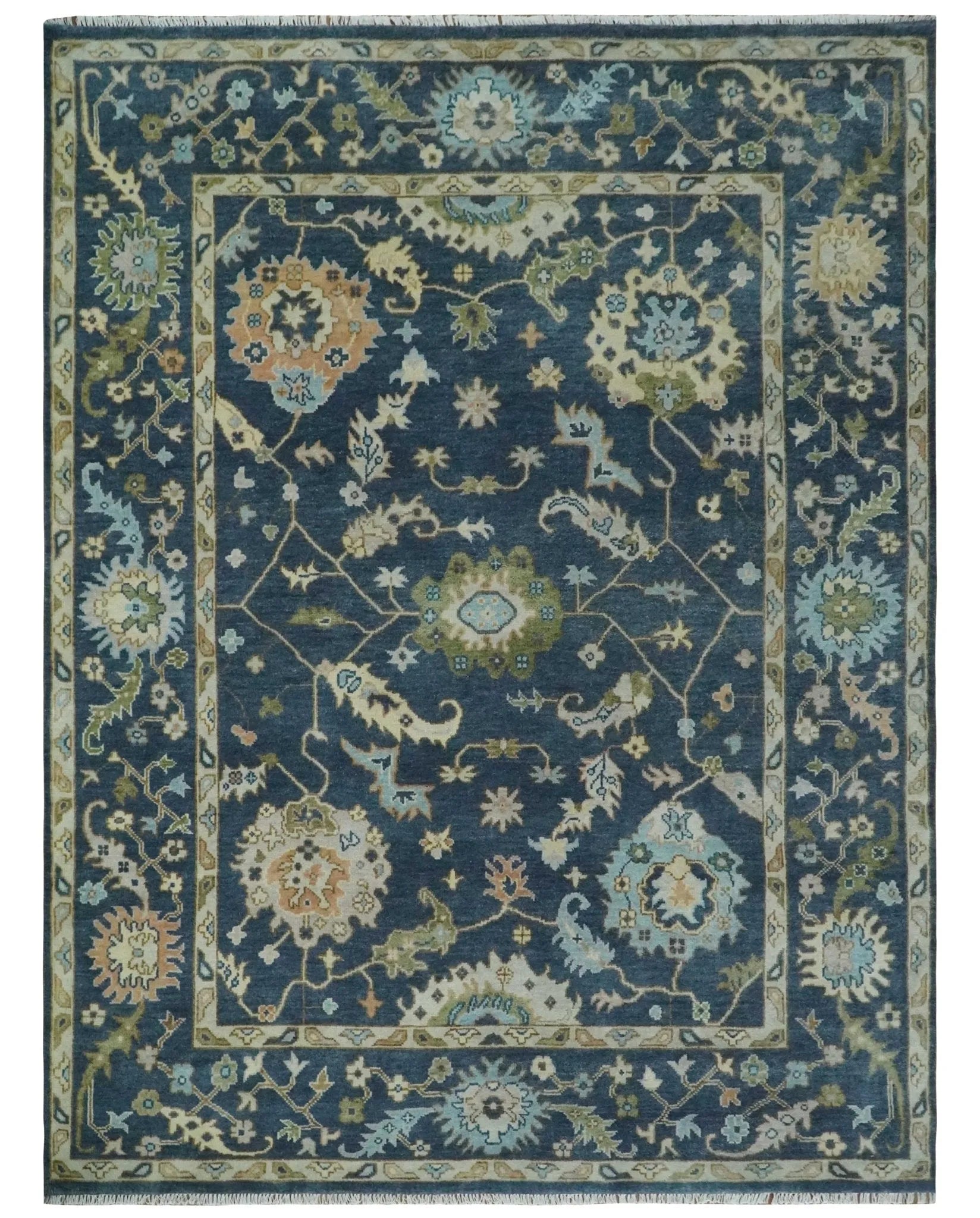 Custom Made Blue Multi size Hand knotted Traditional Oushak Wool Area Rug