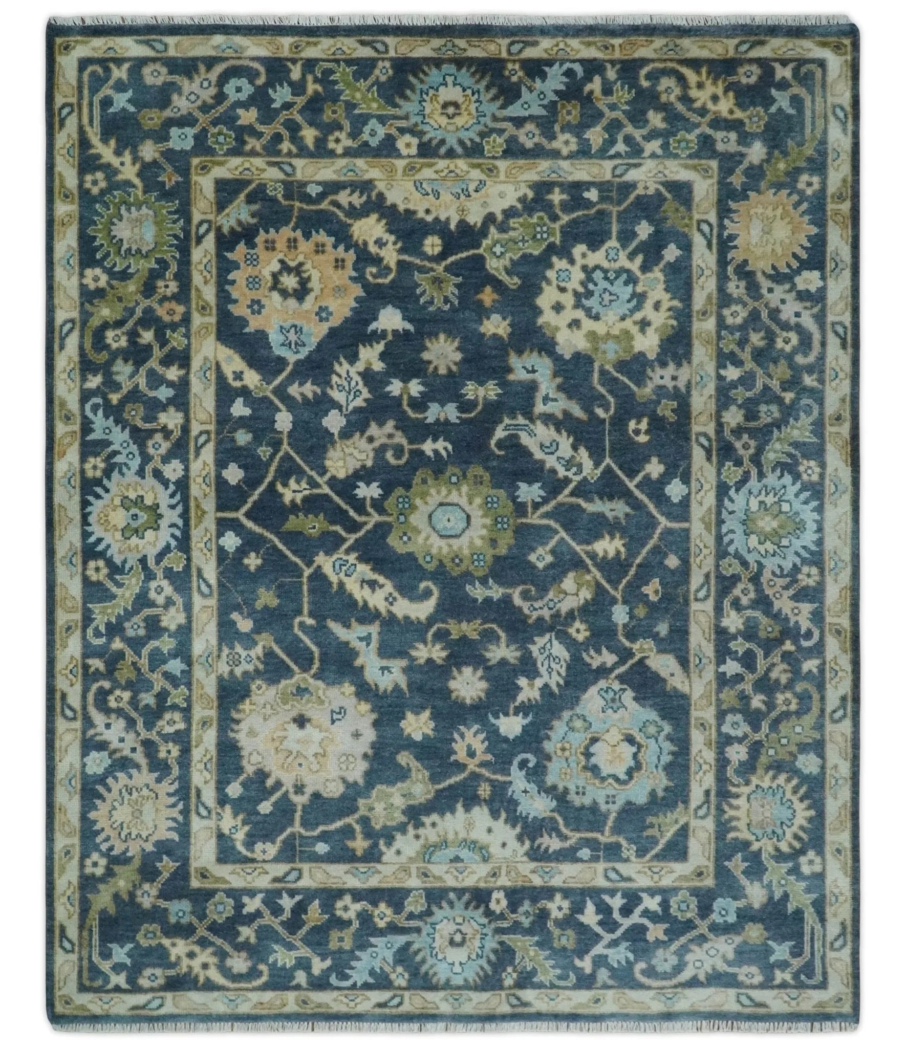 Custom Made Blue Multi size Hand knotted Traditional Oushak Wool Area Rug