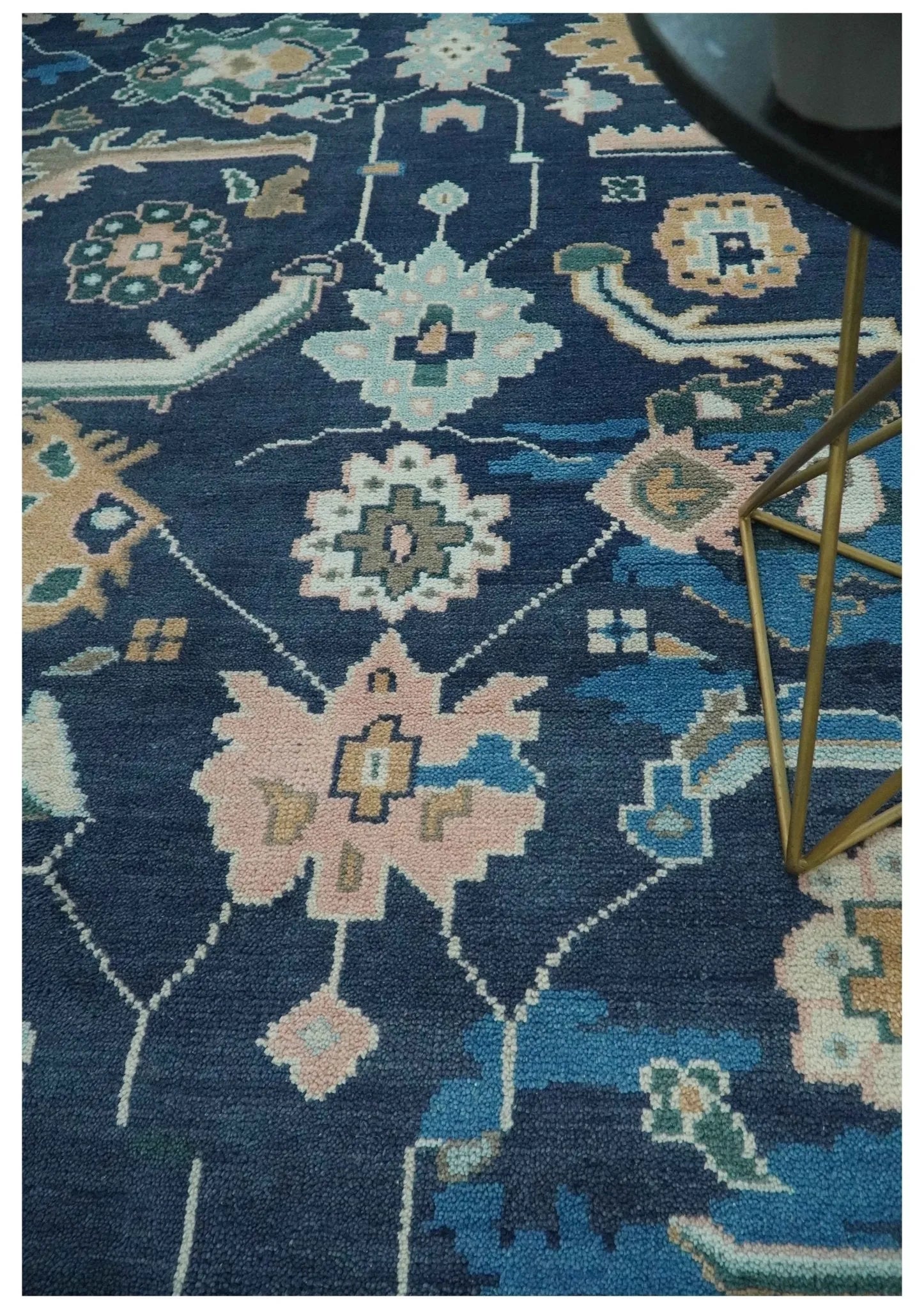 Custom Made Blue, Camel and Ivory Traditional Oriental Oushak wool Area Rug