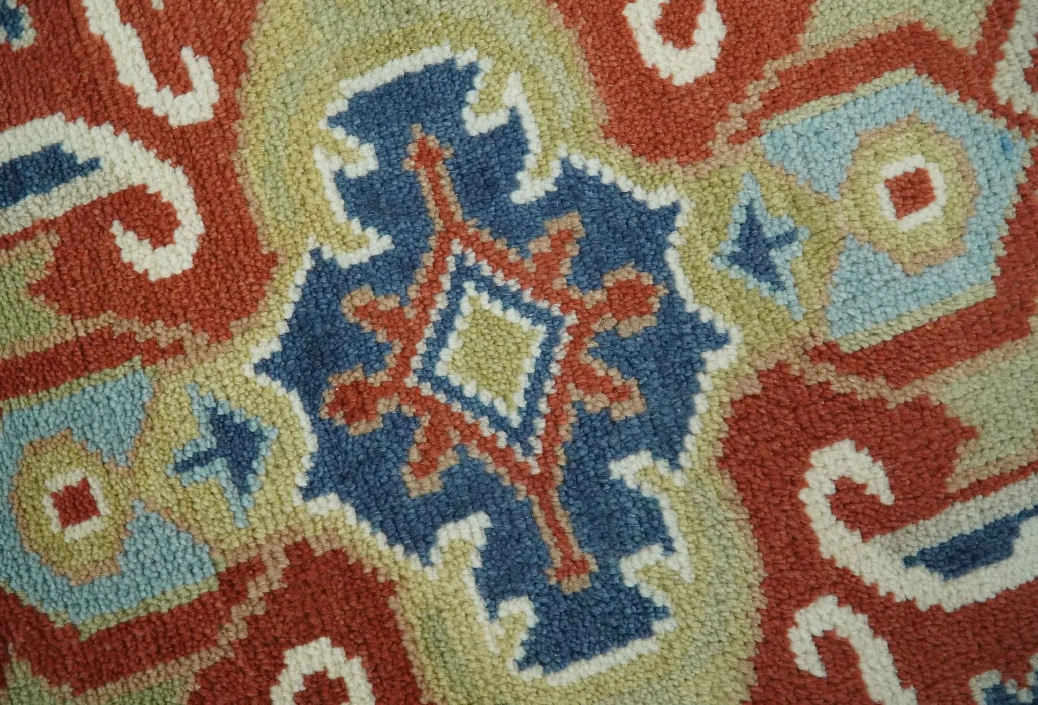 Custom Made Brown, Blue, Ivory and Olive Traditional Heriz Medallion Wool Area Rug