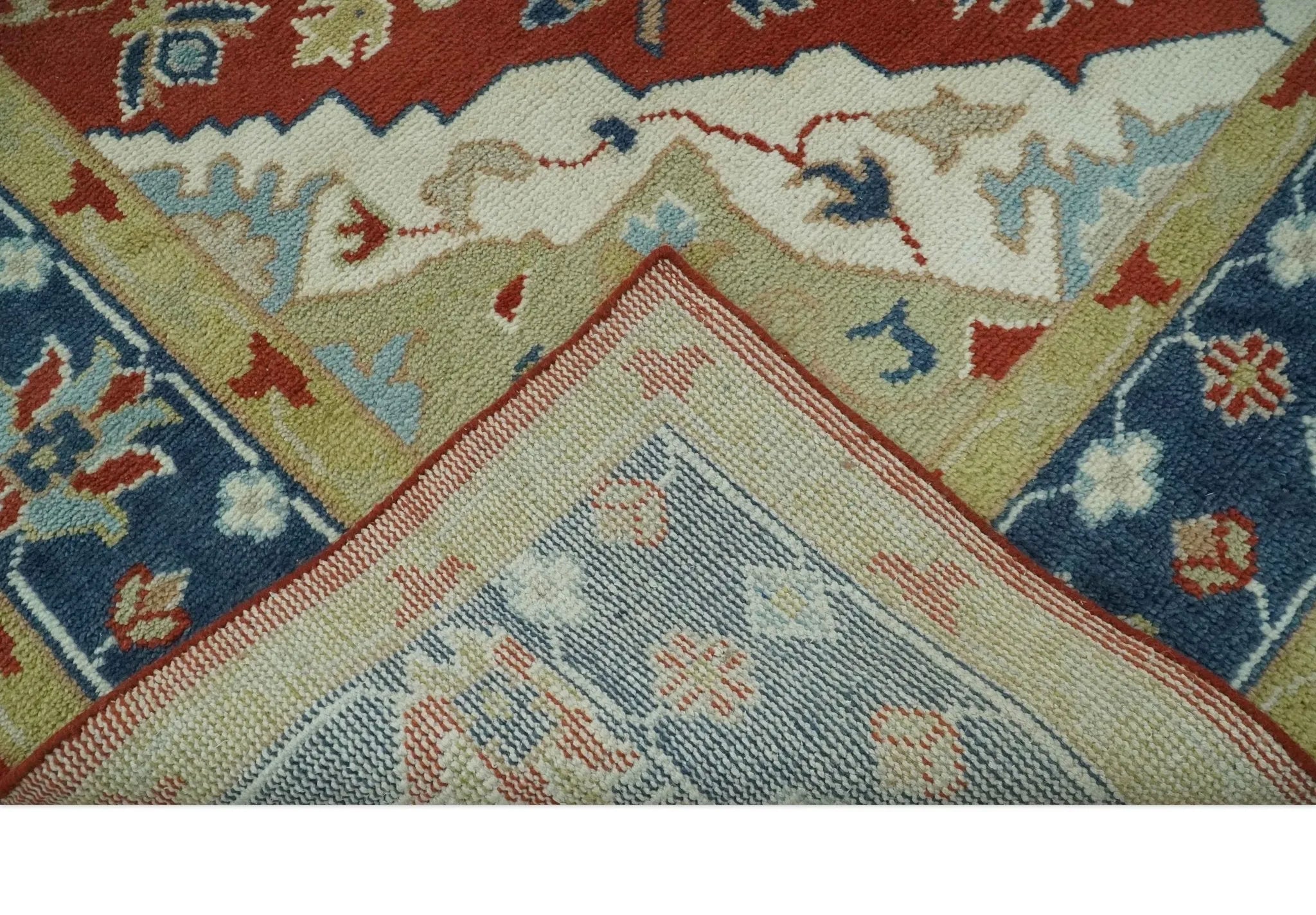 Custom Made Brown, Blue, Ivory and Olive Traditional Heriz Medallion Wool Area Rug