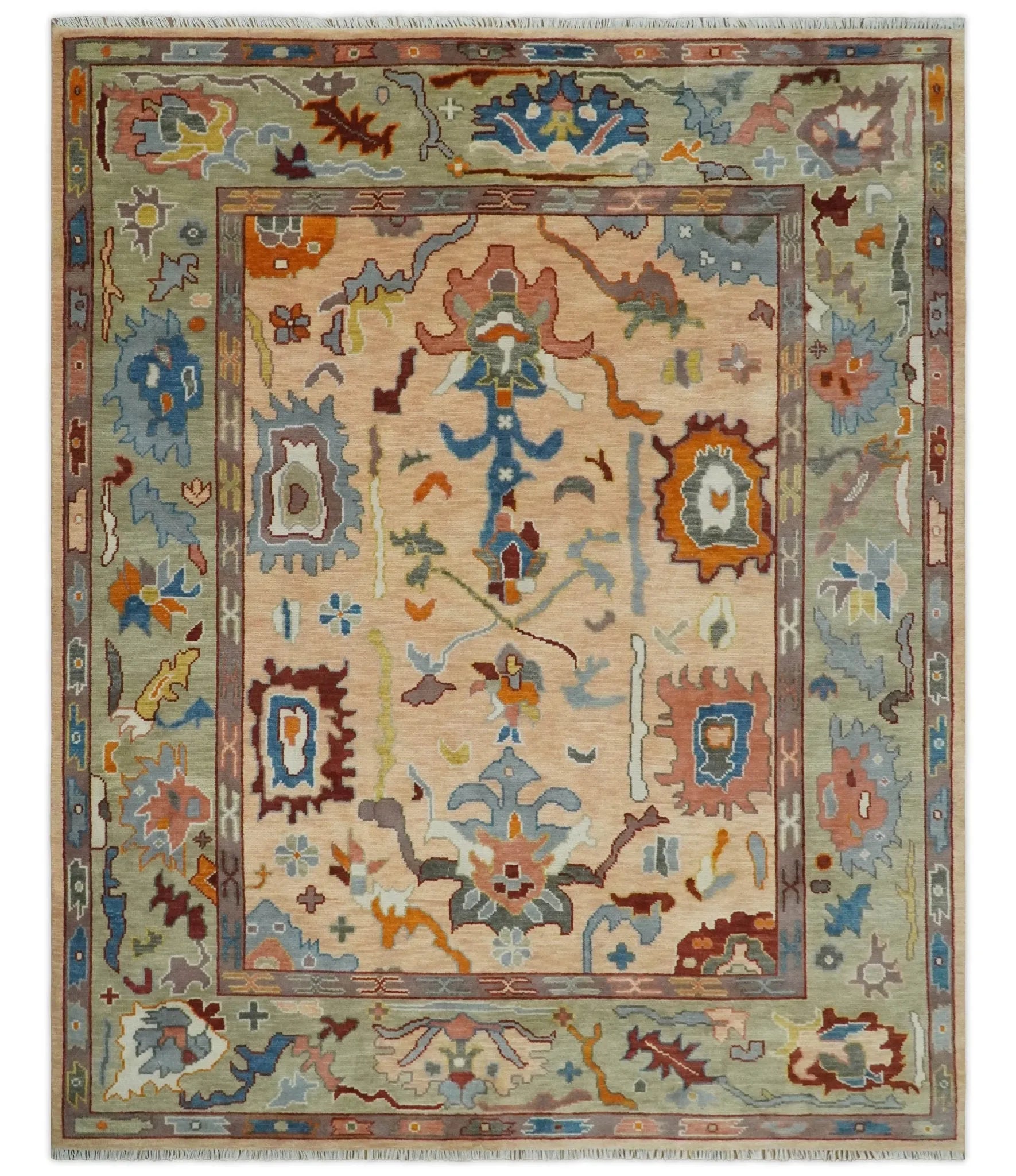 Custom Made Colorful Peach Hand knotted Oushak wool Area Rug