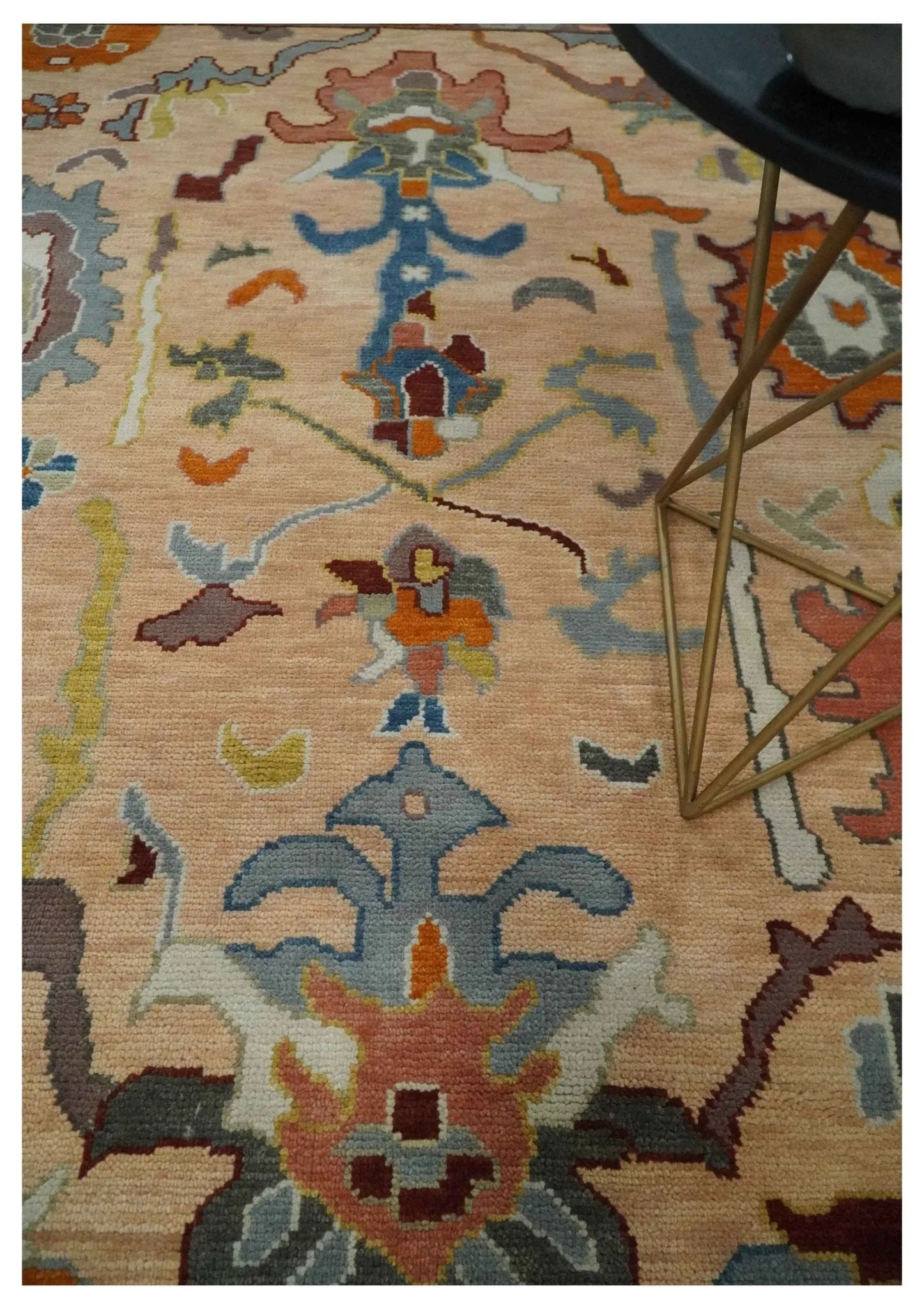 Custom Made Colorful Peach Hand knotted Oushak wool Area Rug