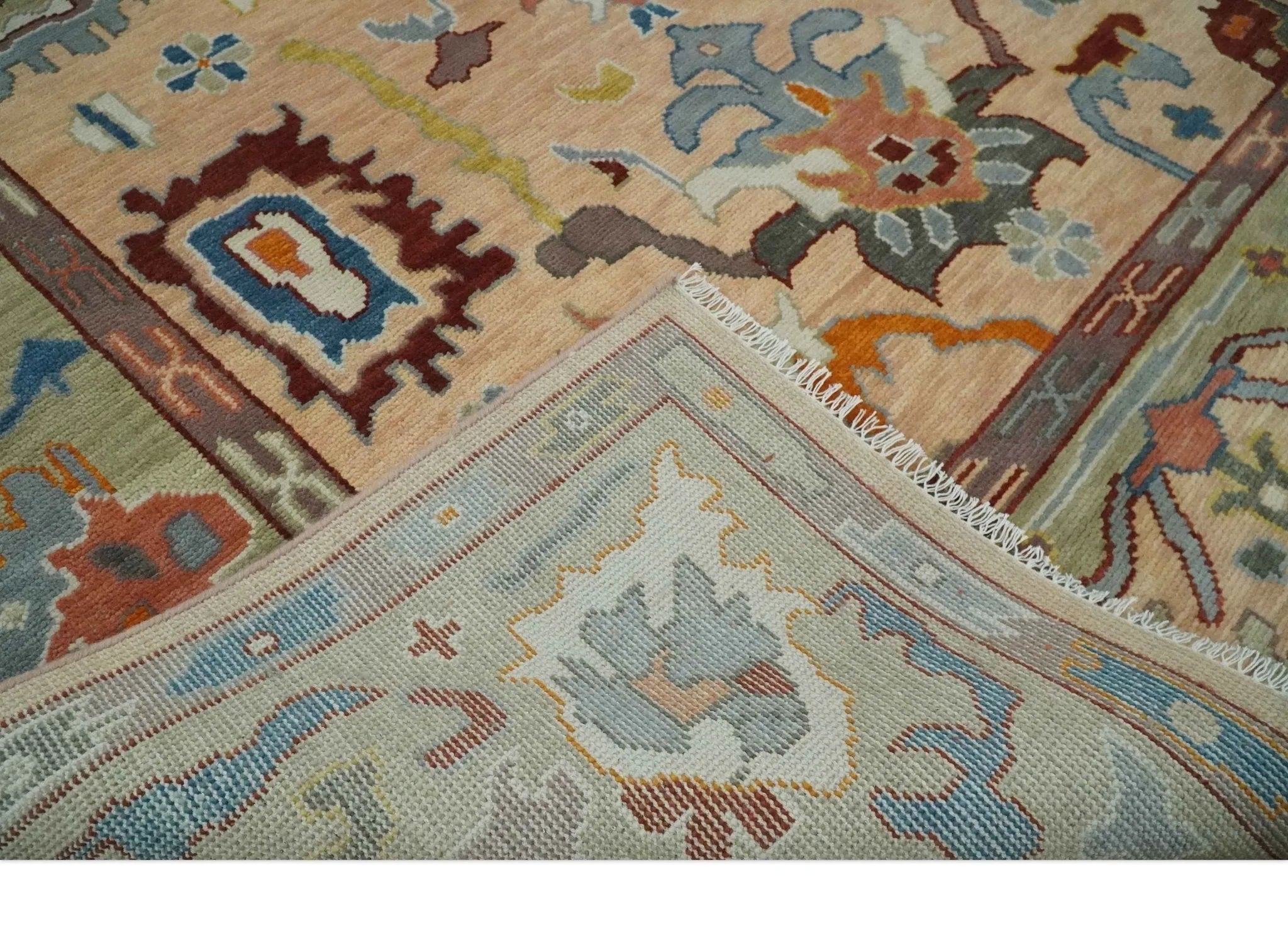 Custom Made Colorful Peach Hand knotted Oushak wool Area Rug