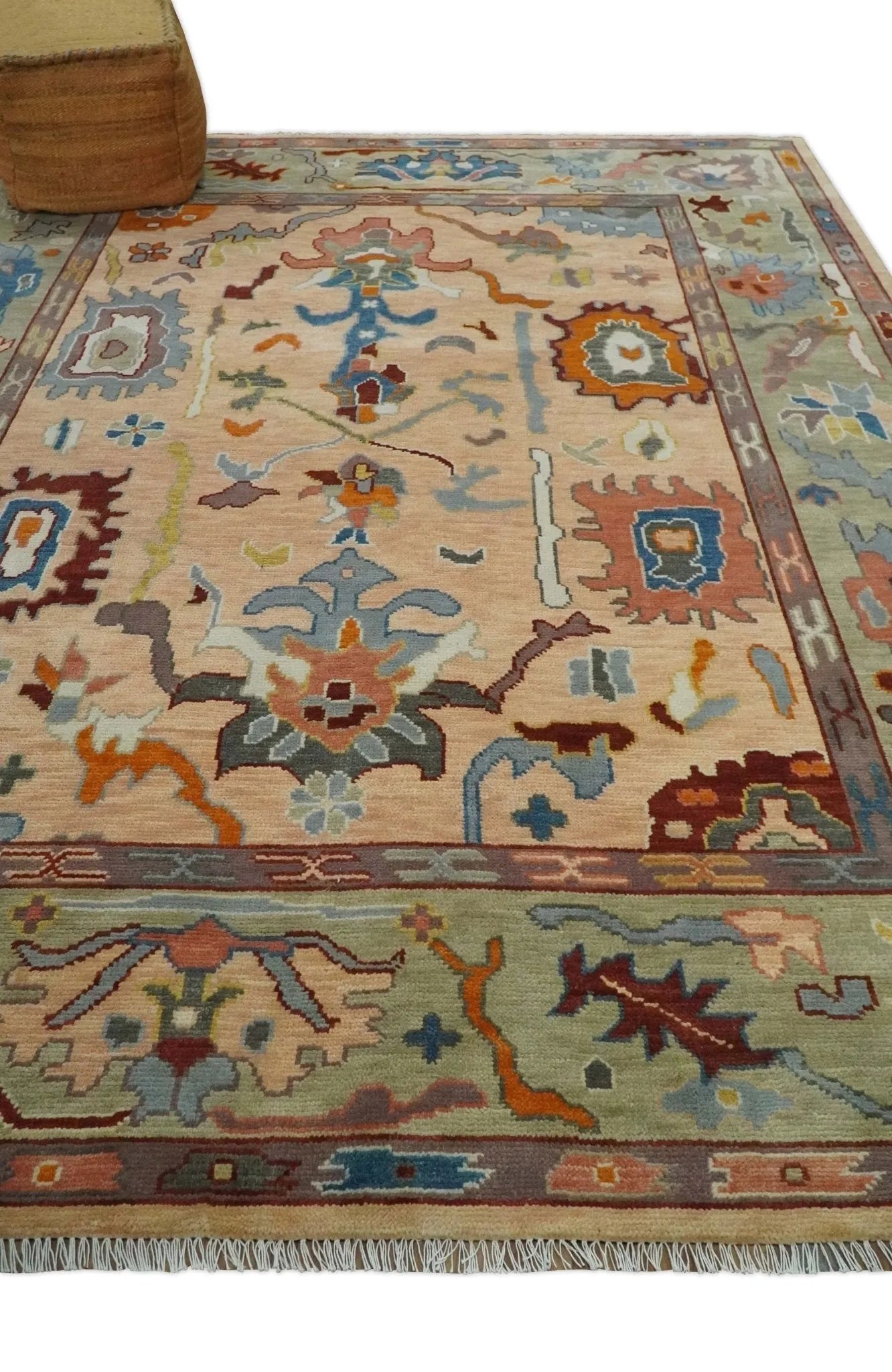 Custom Made Colorful Peach Hand knotted Oushak wool Area Rug