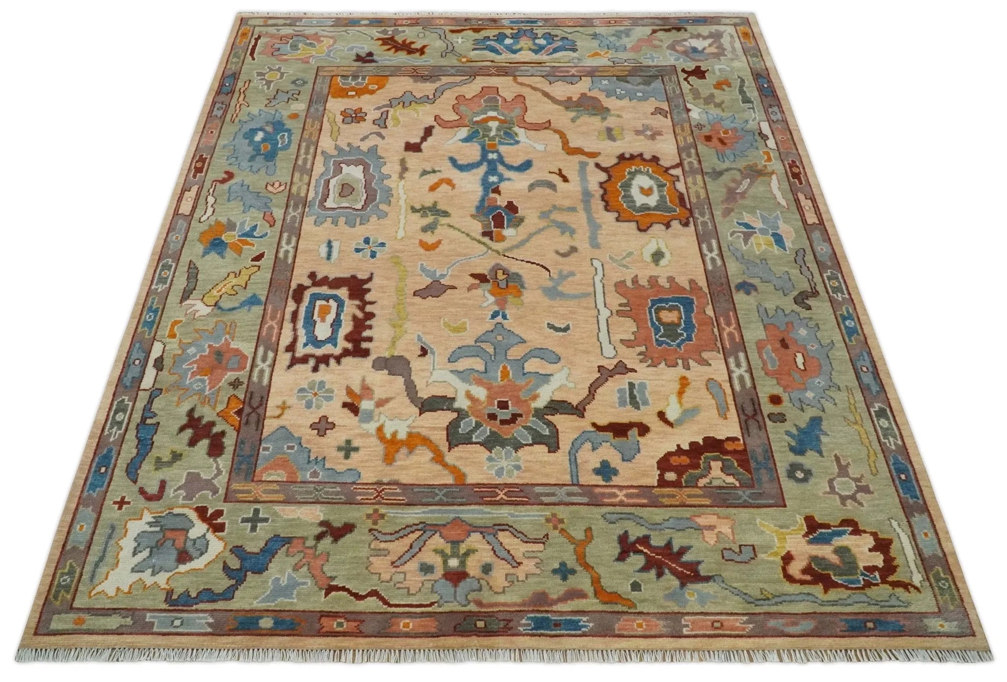 Custom Made Colorful Peach Hand knotted Oushak wool Area Rug