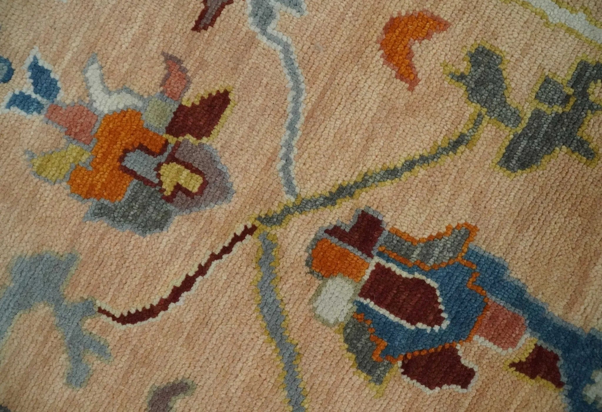 Custom Made Colorful Peach Hand knotted Oushak wool Area Rug