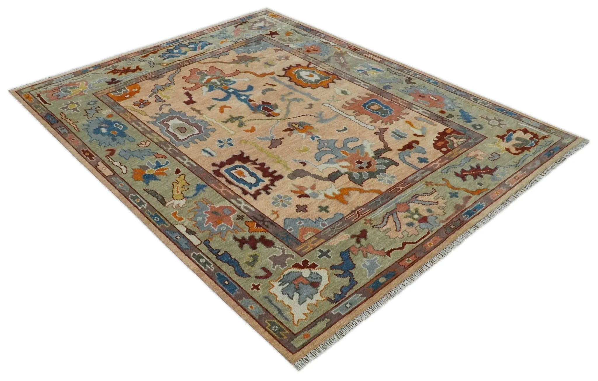 Custom Made Colorful Peach Hand knotted Oushak wool Area Rug