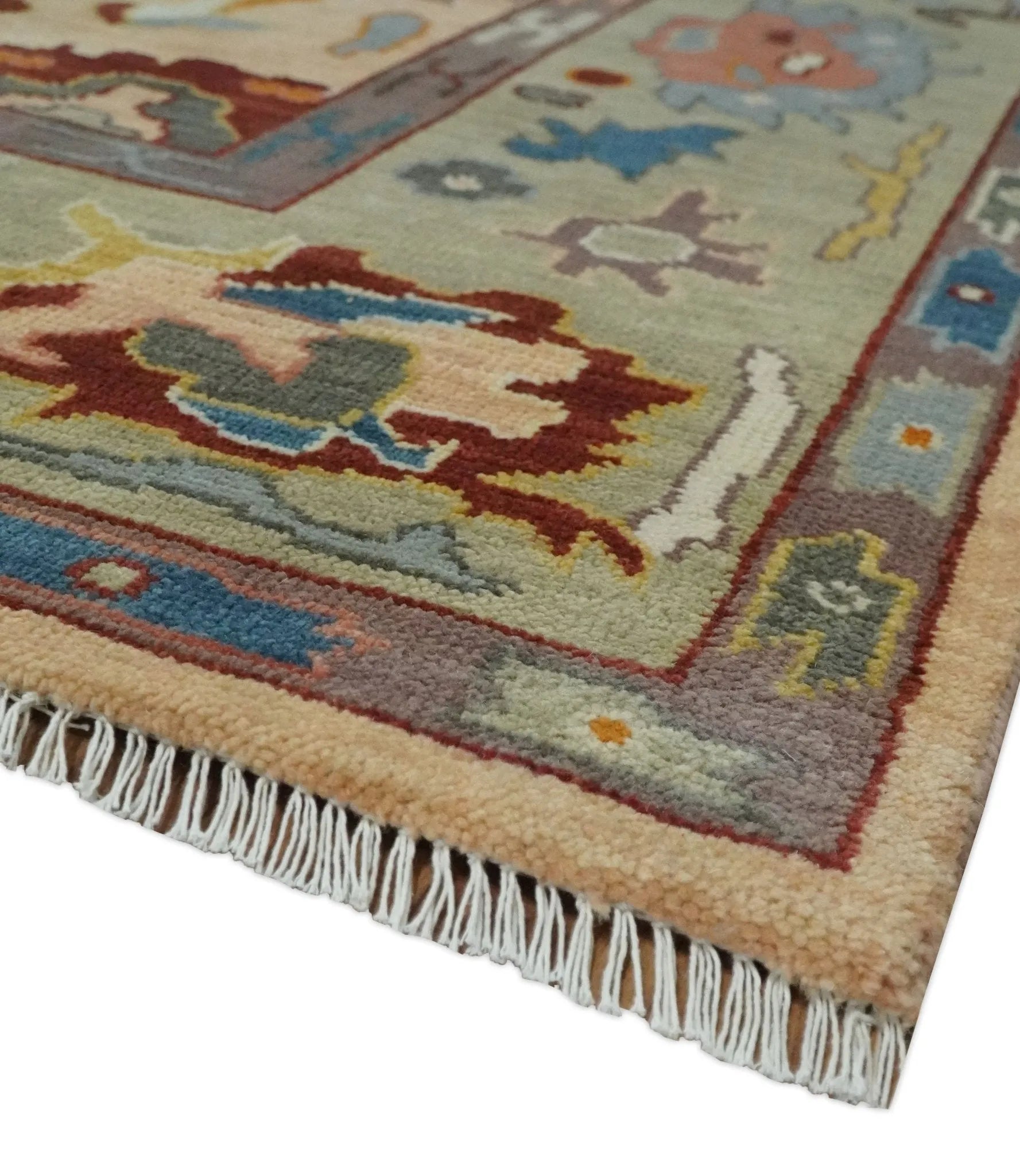 Custom Made Colorful Peach Hand knotted Oushak wool Area Rug