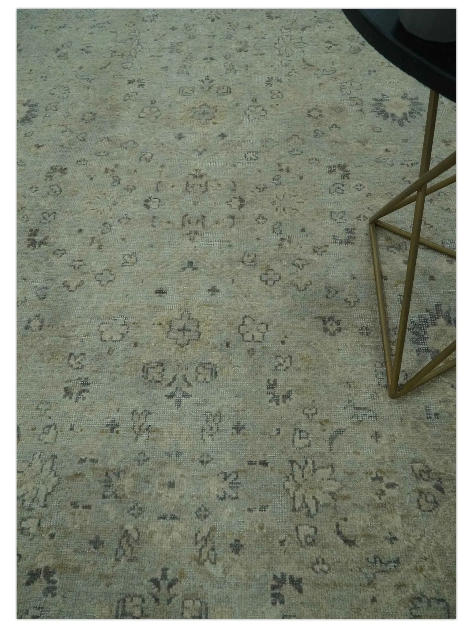 Custom Made Distress Finished Beige, Silver and Charcoal Traditional Wool Rug