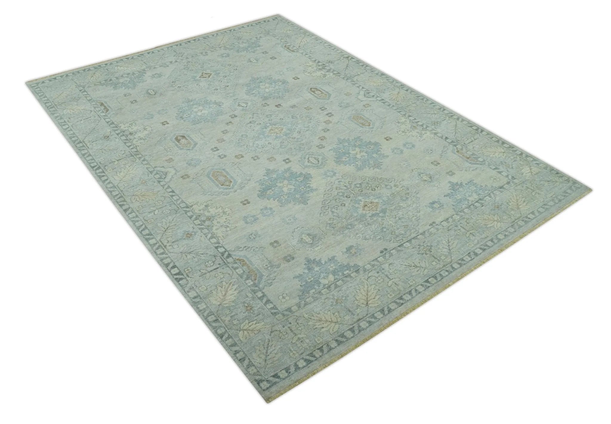 Custom Made Distressed Finished Beige and Gray Traditional mamluk design Low Pile wool Rug