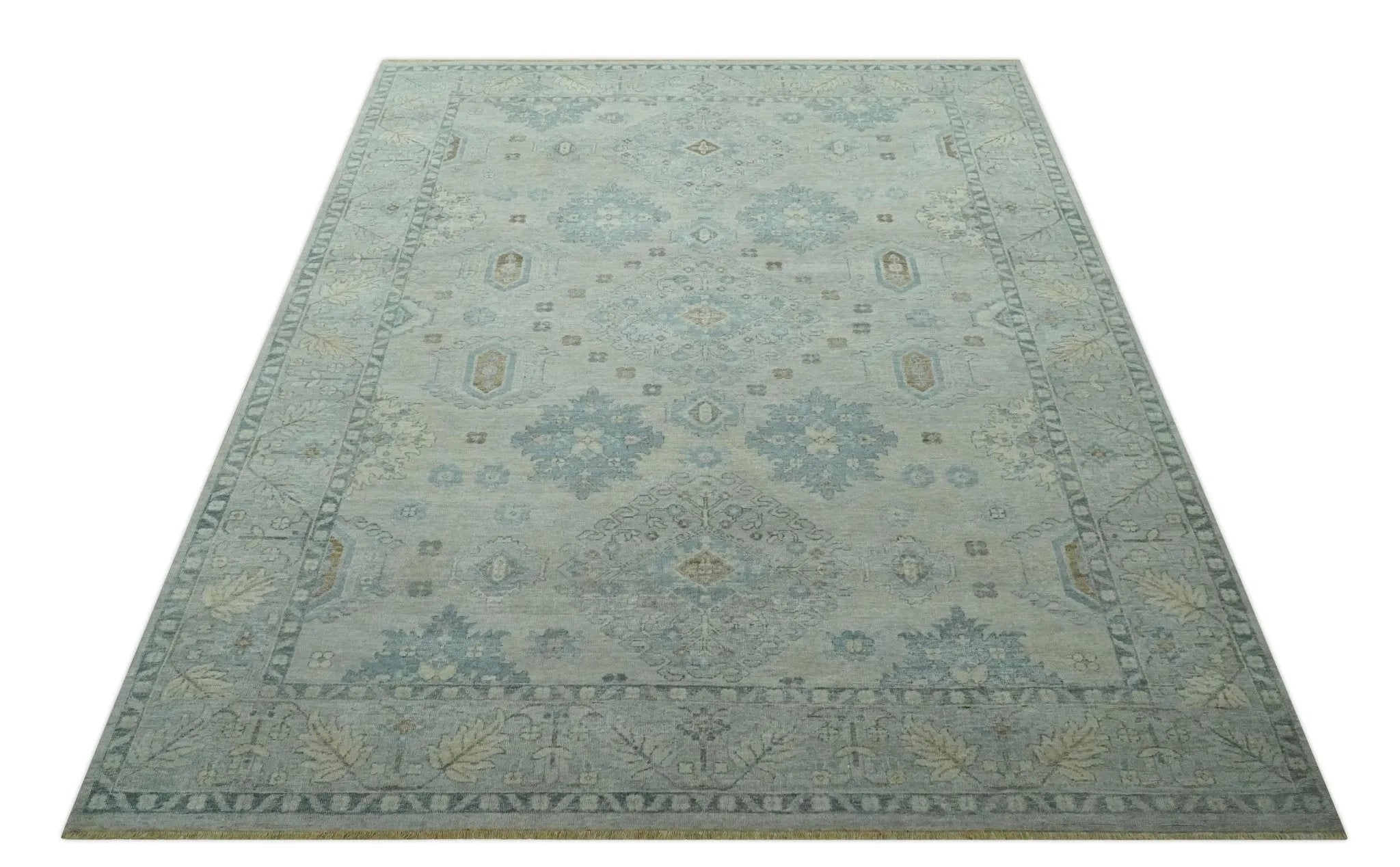 Custom Made Distressed Finished Beige and Gray Traditional mamluk design Low Pile wool Rug