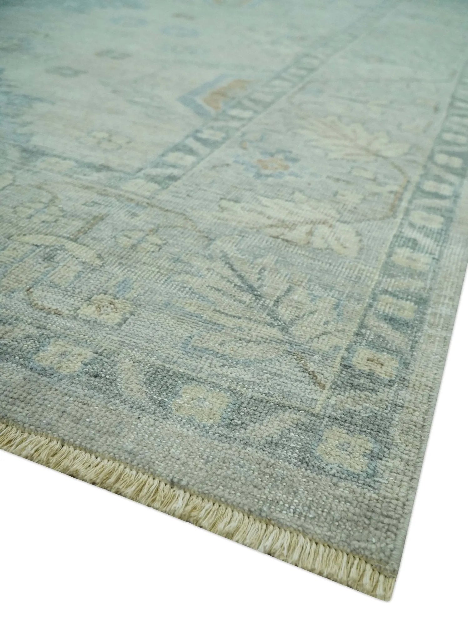 Custom Made Distressed Finished Beige and Gray Traditional mamluk design Low Pile wool Rug