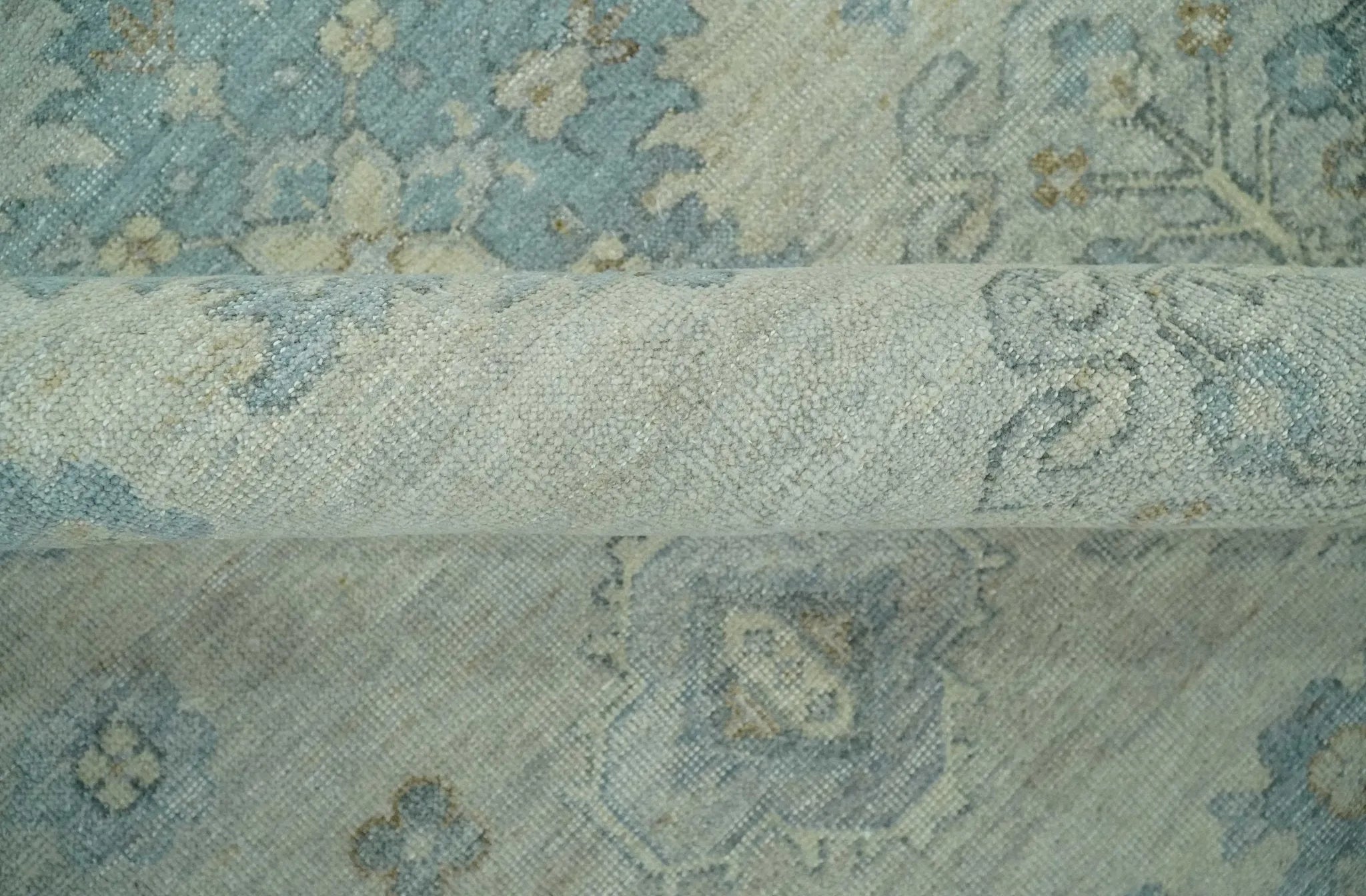 Custom Made Distressed Finished Beige and Gray Traditional mamluk design Low Pile wool Rug