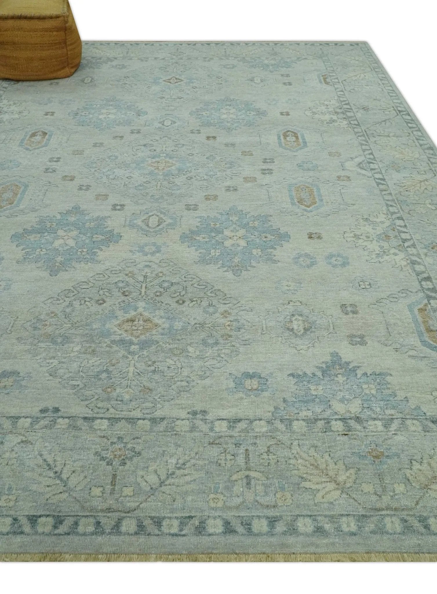 Custom Made Distressed Finished Beige and Gray Traditional mamluk design Low Pile wool Rug